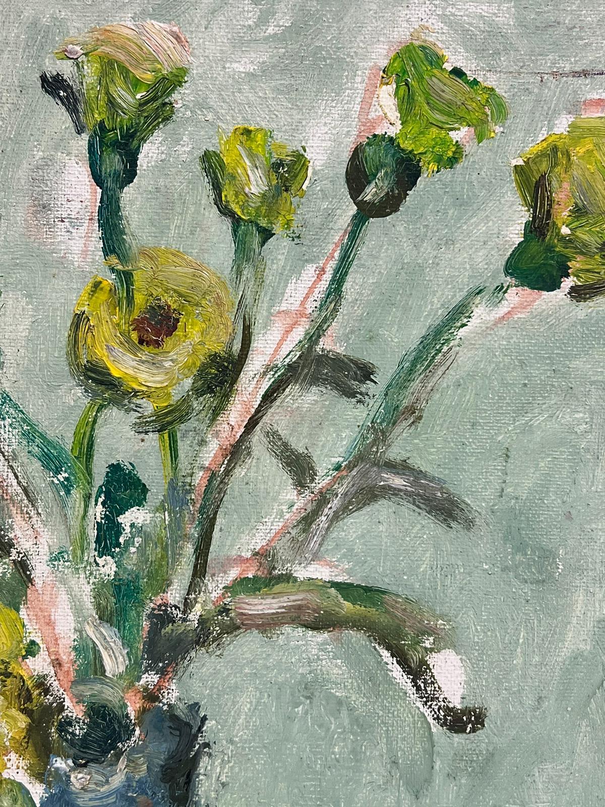 Yellow Flowers in Blue Vase Signed French Post Impressionist Oil Painting 4