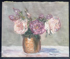 French Post Impressionist Signed Oil Still Life Flowers in Vase