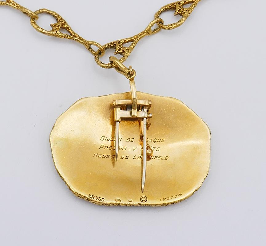 Georges Braque Birds Procris Vintage Brooch Pin Pendant Necklace 18k Gold Enamel 1