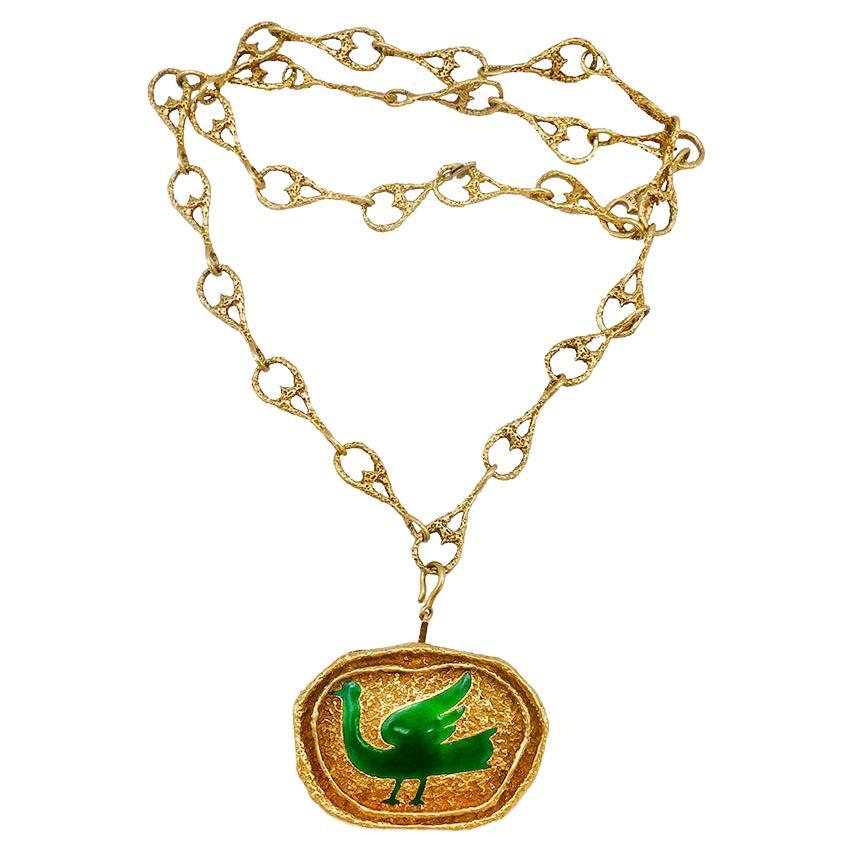 Georges Braque Birds Procris Vintage Brooch Pin Pendant Necklace 18k Gold Enamel