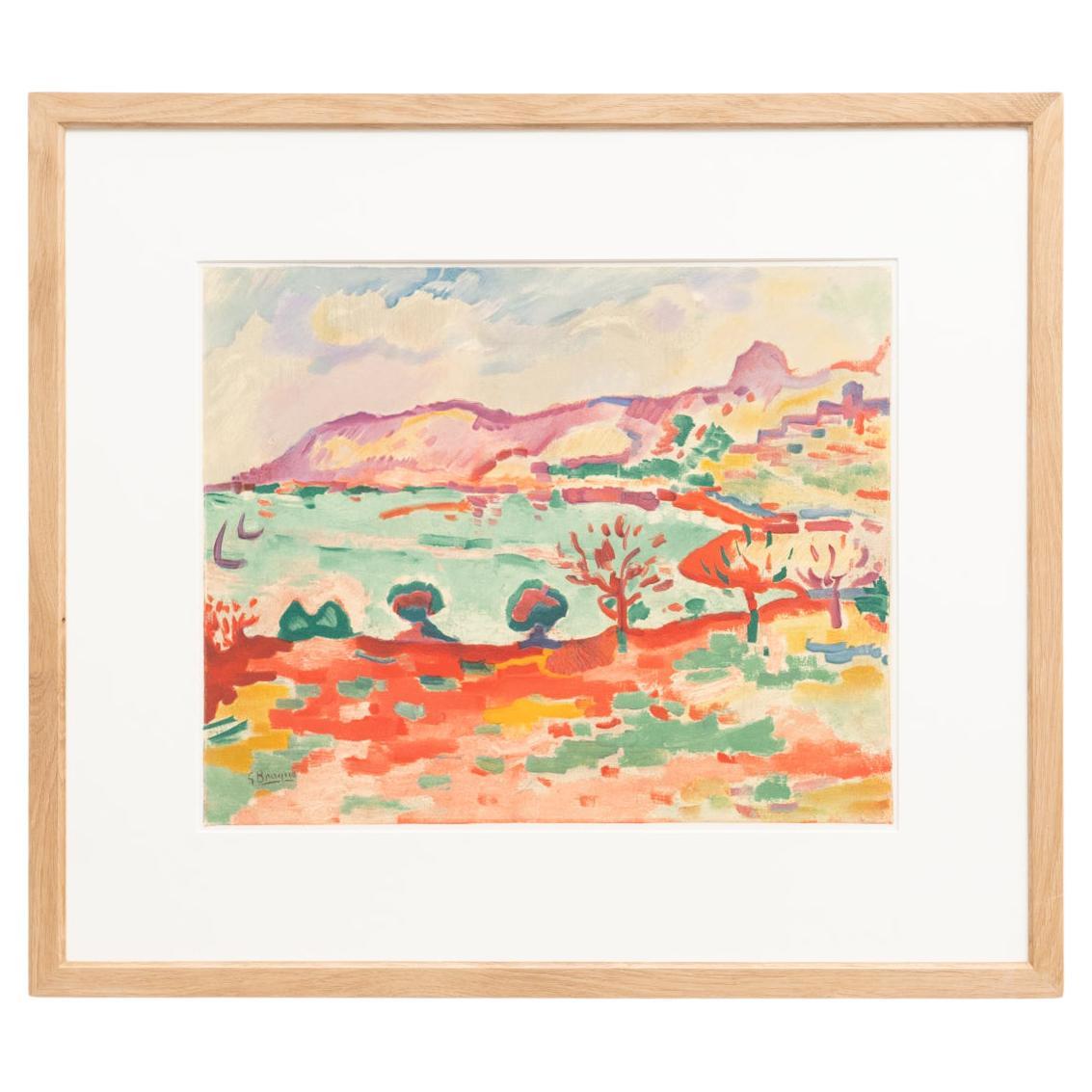 Step into the enchanting world of Georges Braque with the original 'Paysage à l'Estaque' color lithograph, a masterpiece painted in France circa 1906. This lithograph, edited and printed in France in the 1970s, captures the essence of Braque's