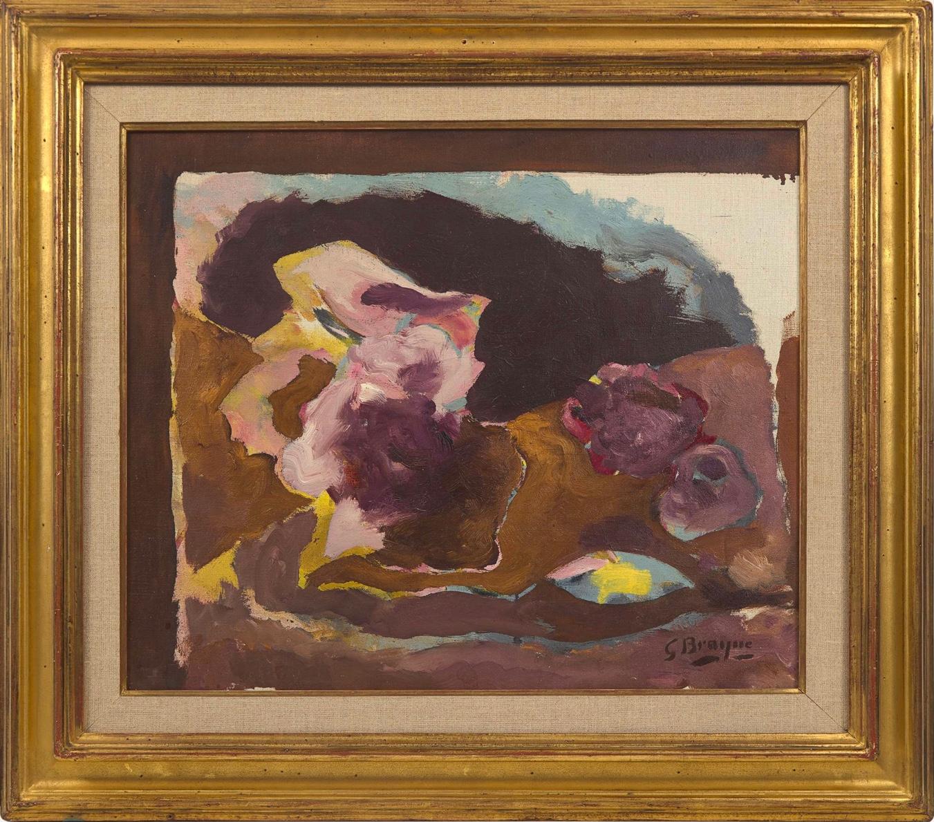 Georges Braque (French, 1882-1963) - Nature Morte au Pot
Signed ‘G Braque' (underlined) bottom right
Oil on canvas
Canvas: 18 x 21.75 in. (45.7 x 55.2cm)
Framed: 26 x 30 inches
Executed circa 1959

Provenance:
Galerie Beyeler, Basel,