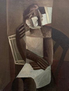 Early 20th Century French Cubist Oil Painting Brown Figurative Dramatic Work