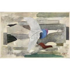1955 lithographie de Georges Braque - Verve - Composition aux oiseaux