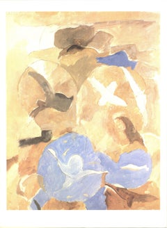1959 Georges Braque ''Sans titre'' Cubisme Jaune,Marron,Bleu Lithographie Offset