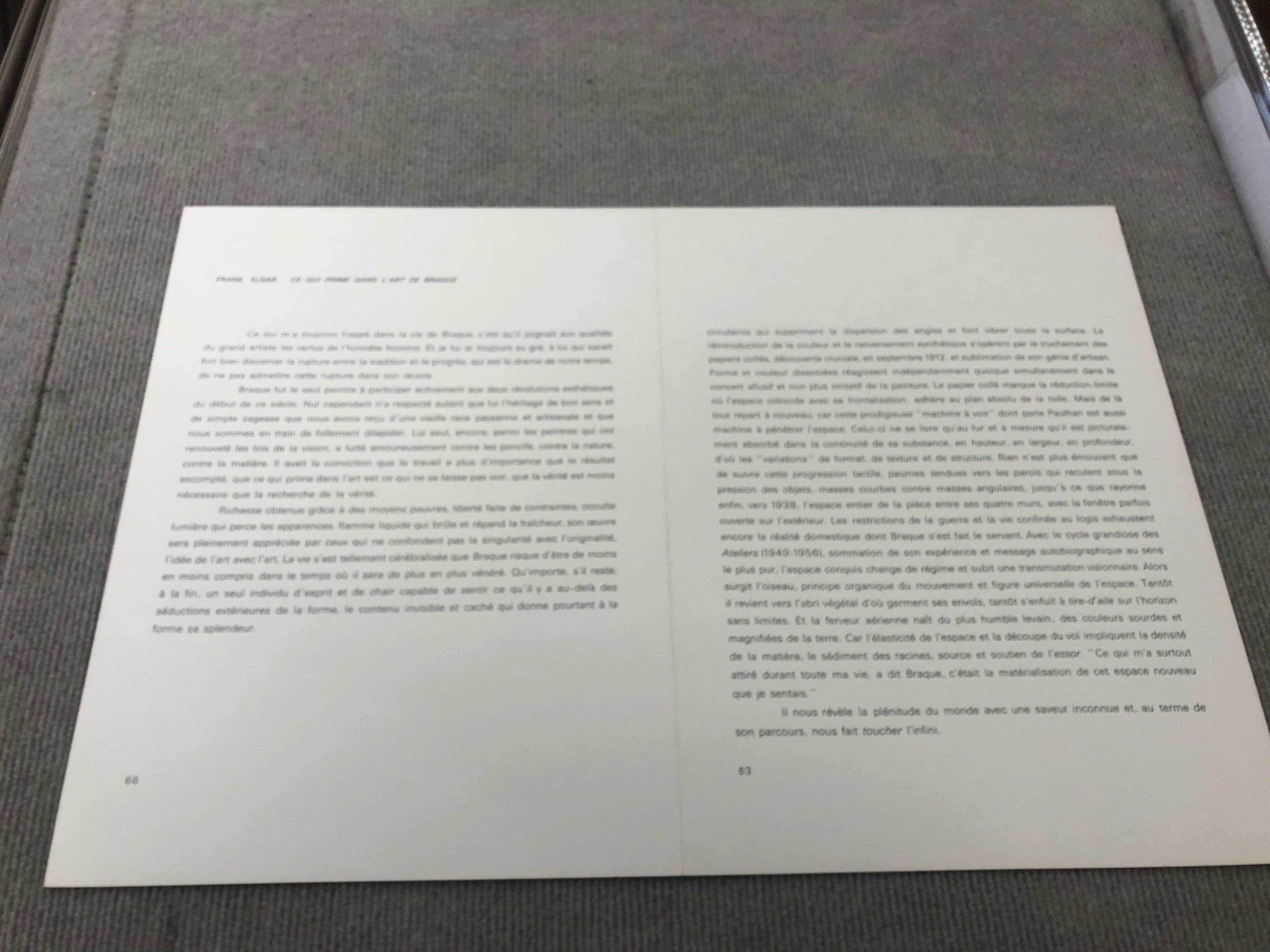 This lithograph titled La Charrue (The Plow) is a reproduction of an original work, published in the first edition of Derrière le Miroir (DLM) No. 119 in 1960. Presented as a double-page spread on pages 4 and 5, the lithograph features a fold line
