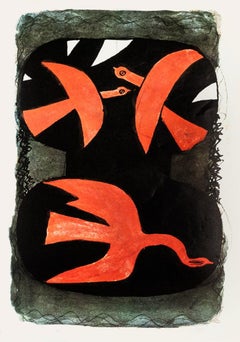 Oiseaux - Impression offset vintage d'après Georges Braque - 1970