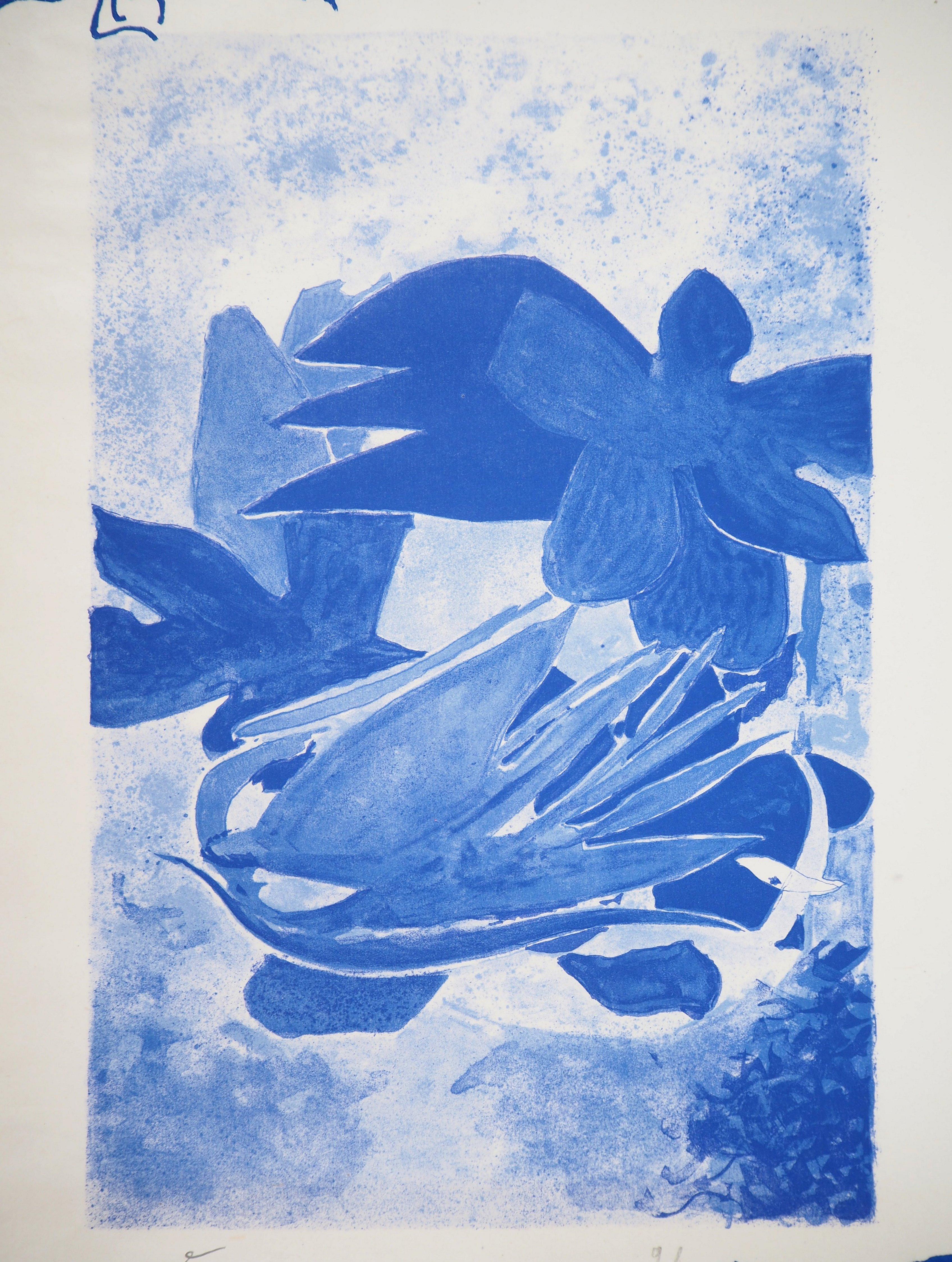 Blue Water Lilies - Original lithograph, hand signed (Mourlot) - Modern Print by Georges Braque
