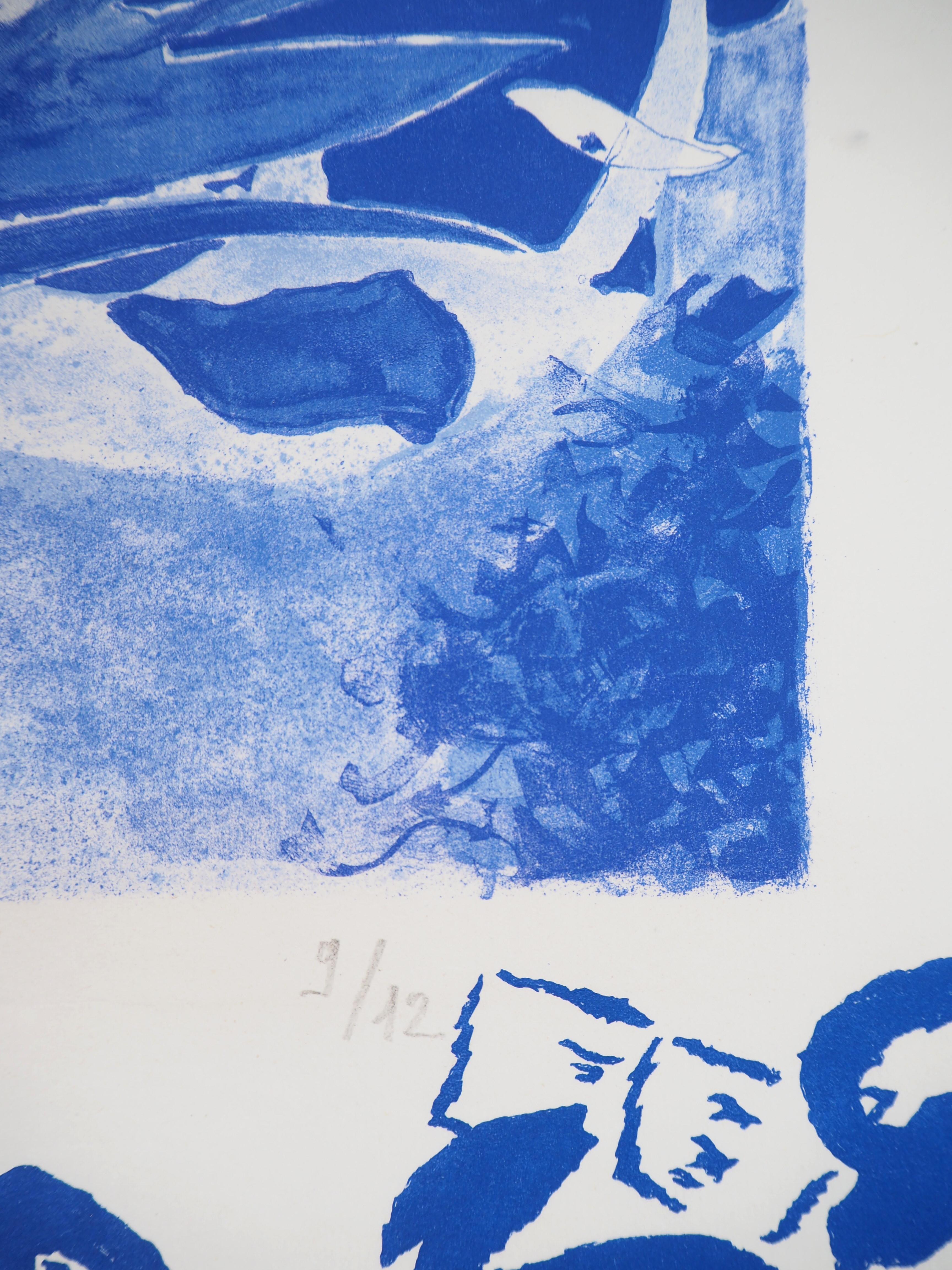 Blue Water Lilies - Original lithograph, hand signed (Mourlot) 1
