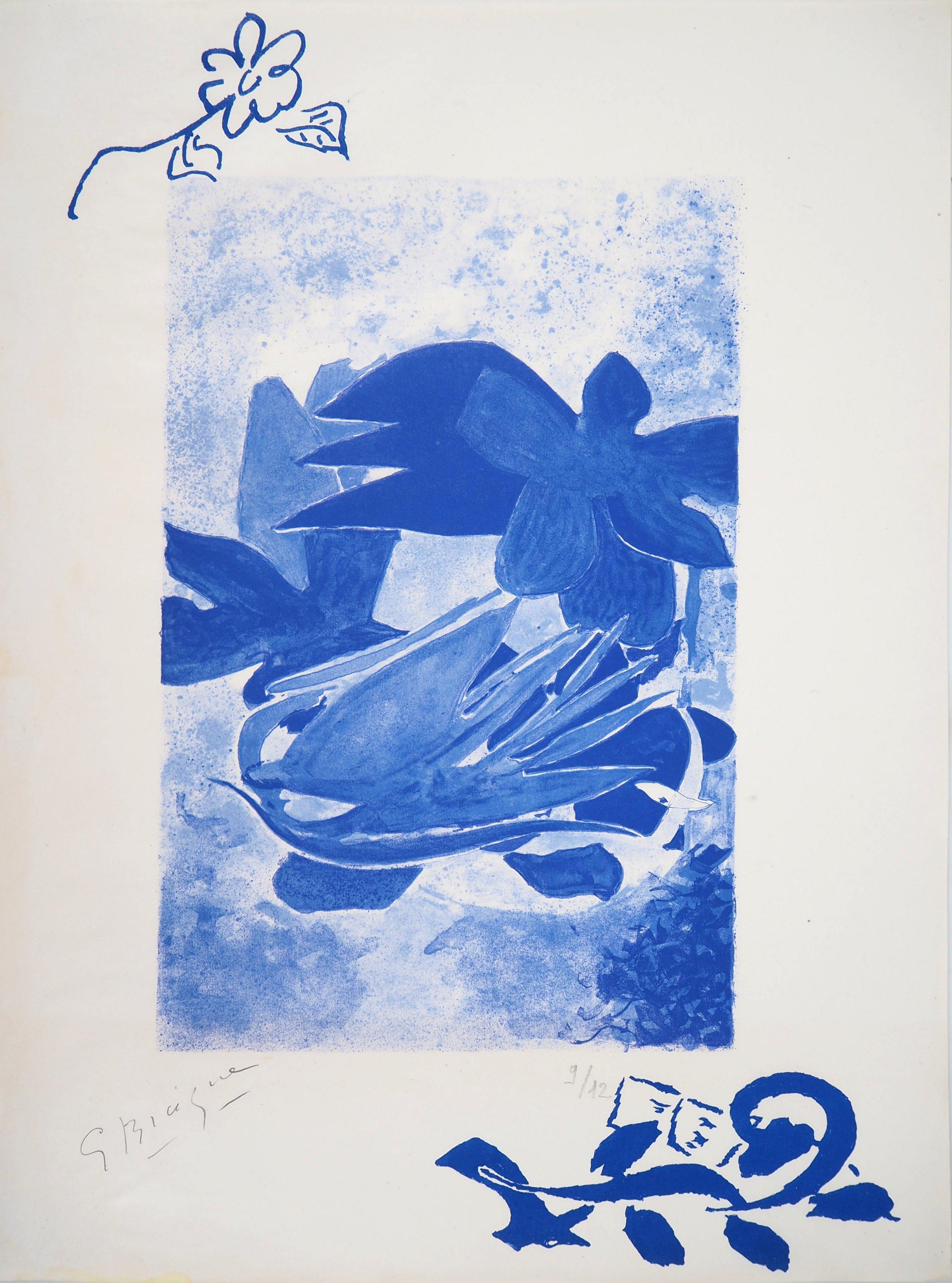 Georges Braque Landscape Print - Blue Water Lilies - Original lithograph, hand signed (Mourlot)