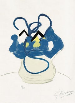 Ramo: Fleurs bleues - Moderno, xilografía, jarrón de flores azules