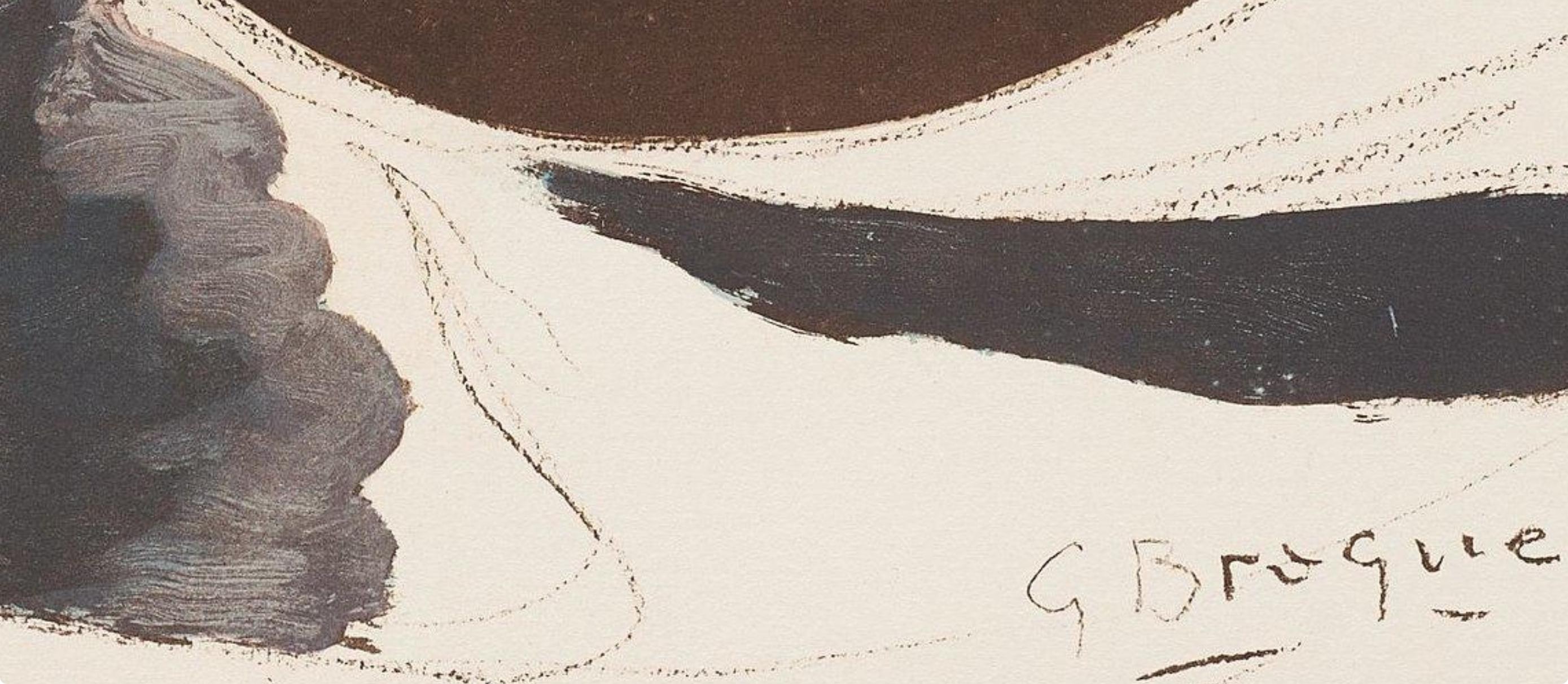 Litografia e stencil su carta vélin a la cuve du moulin richard de bas specialement filigrané pour cette édition paper. Iscrizione: firmata nel piatto e non numerata, come da edizione. Buone condizioni. Note: dal volume Braque Espaces, 13 Dessins,