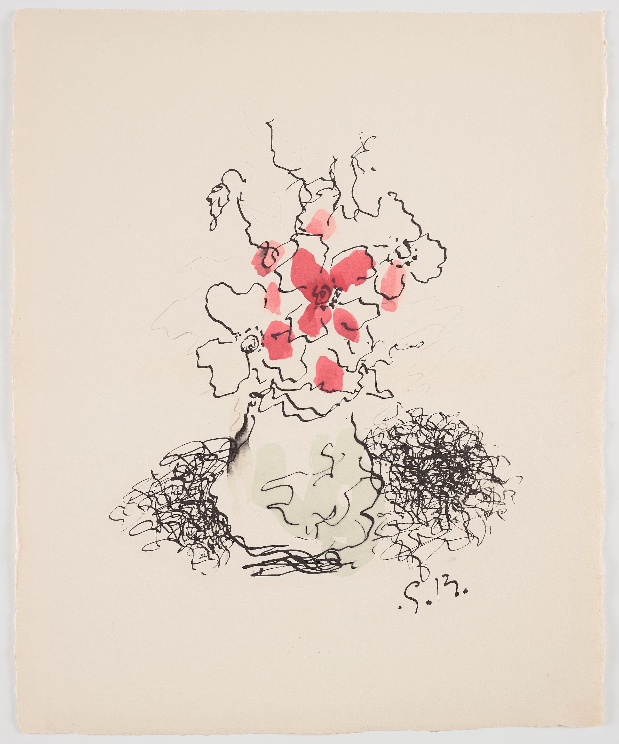 Litografia e stencil su carta vélin a la cuve du moulin richard de bas specialement filigrané pour cette édition paper. Iscrizione: firmata nel piatto e non numerata, come da edizione. Buone condizioni. Note: dal volume Braque Espaces, 13 Dessins,