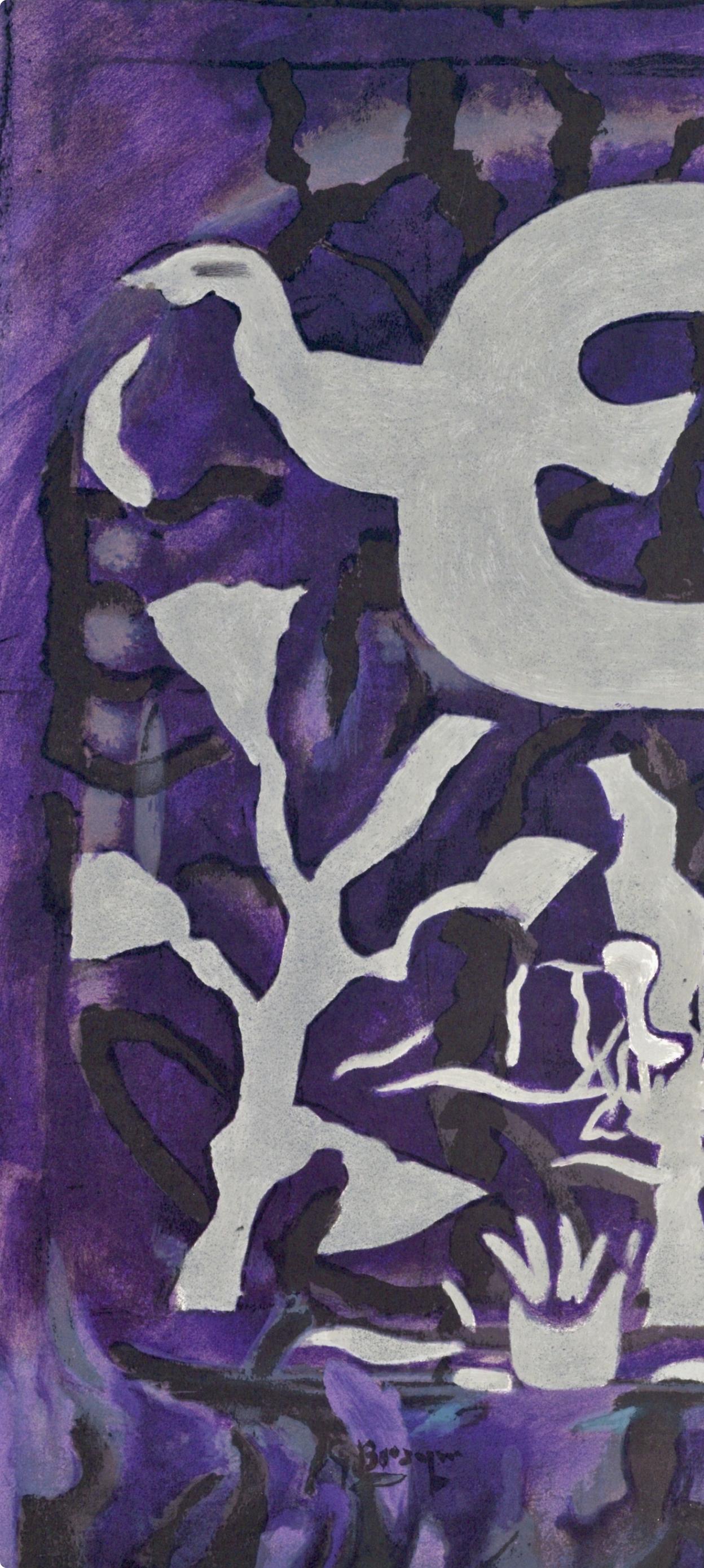 Braque, Composition, Derrière le miroir (after) - Purple Abstract Print by Georges Braque