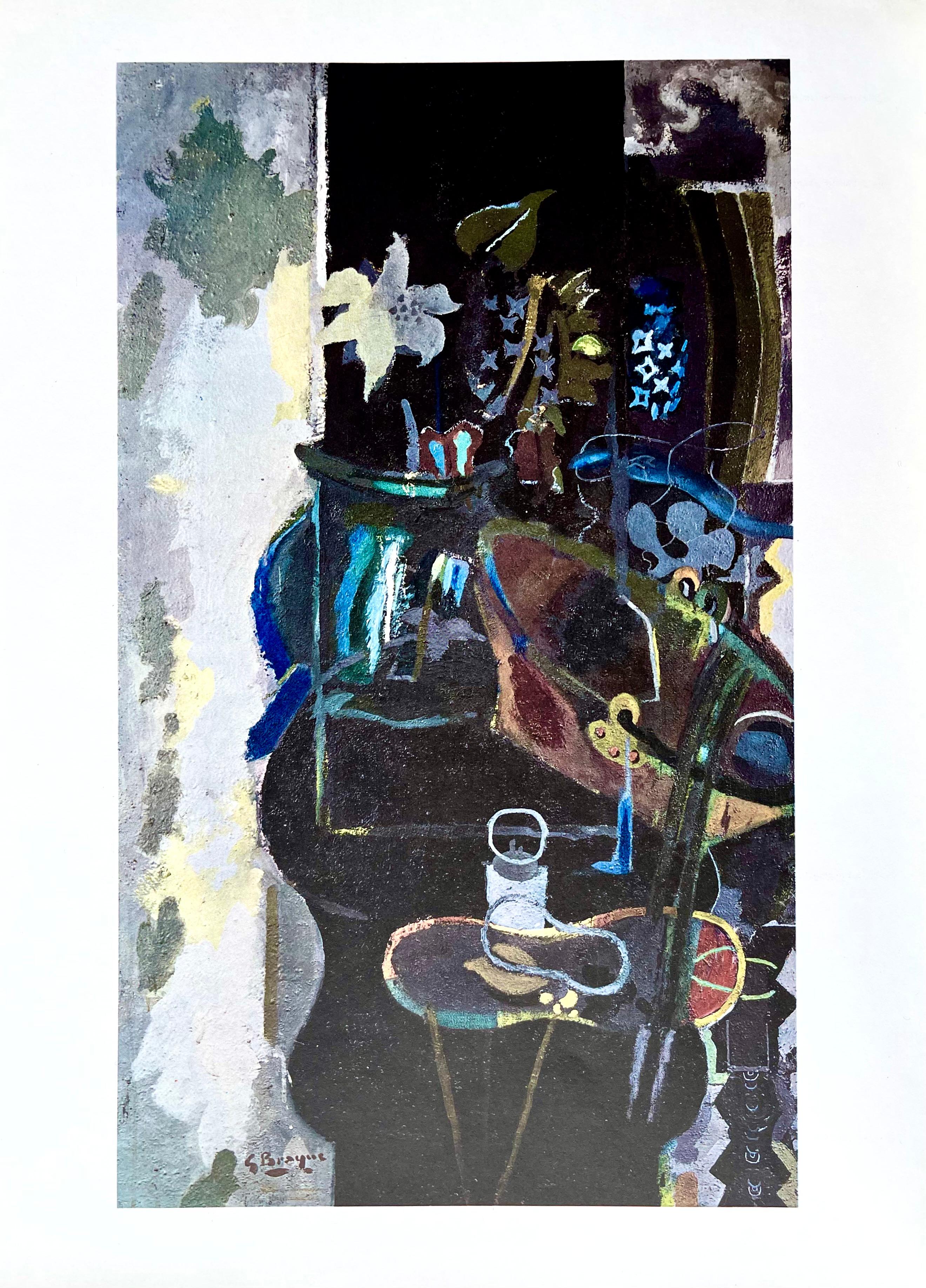 Braque, Composition, Derrière le miroir (d'après) - Noir Landscape Print par Georges Braque