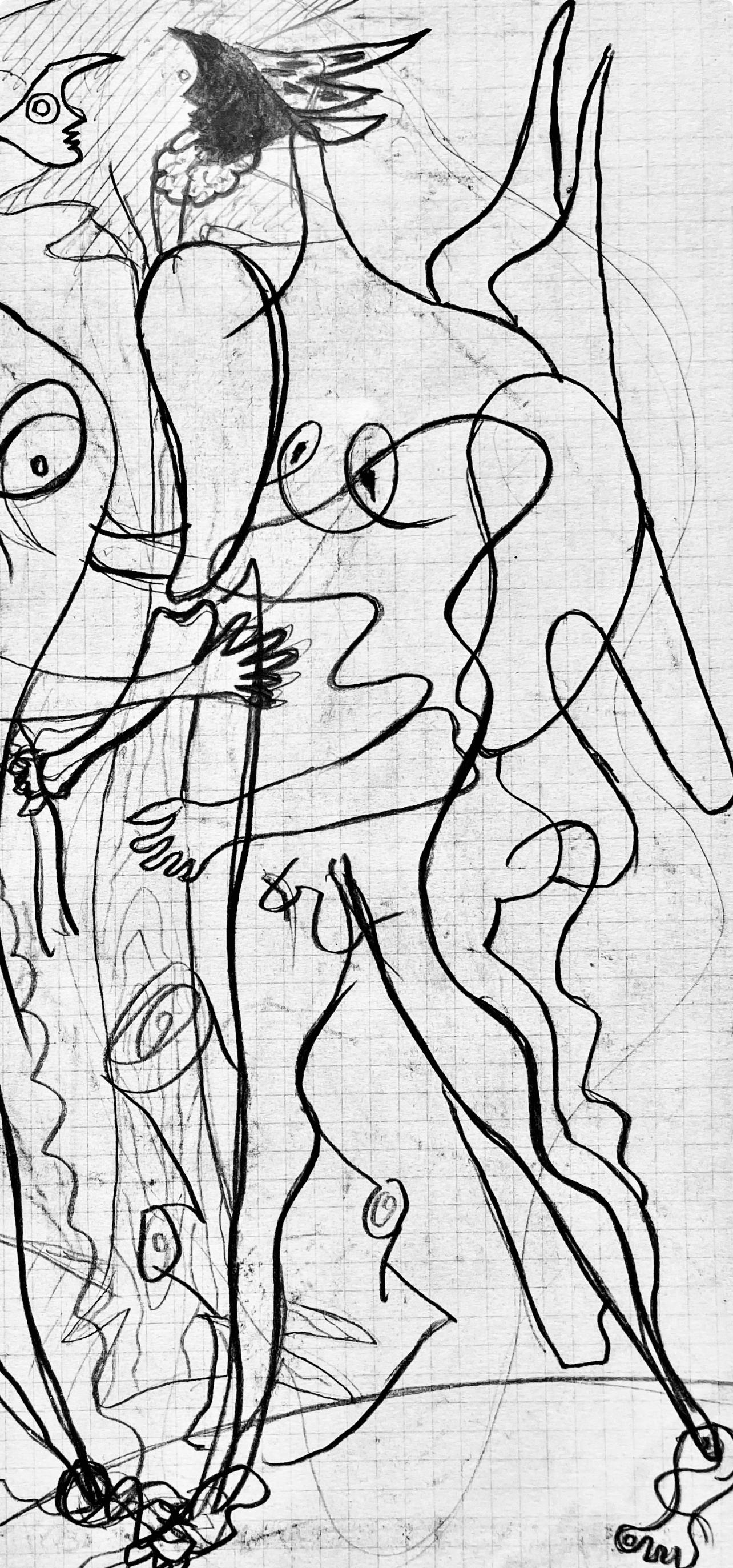 Braque, Composition, Hésiode, Théogonie, Derrière le miroir (after) - Gris Figurative Print par Georges Braque