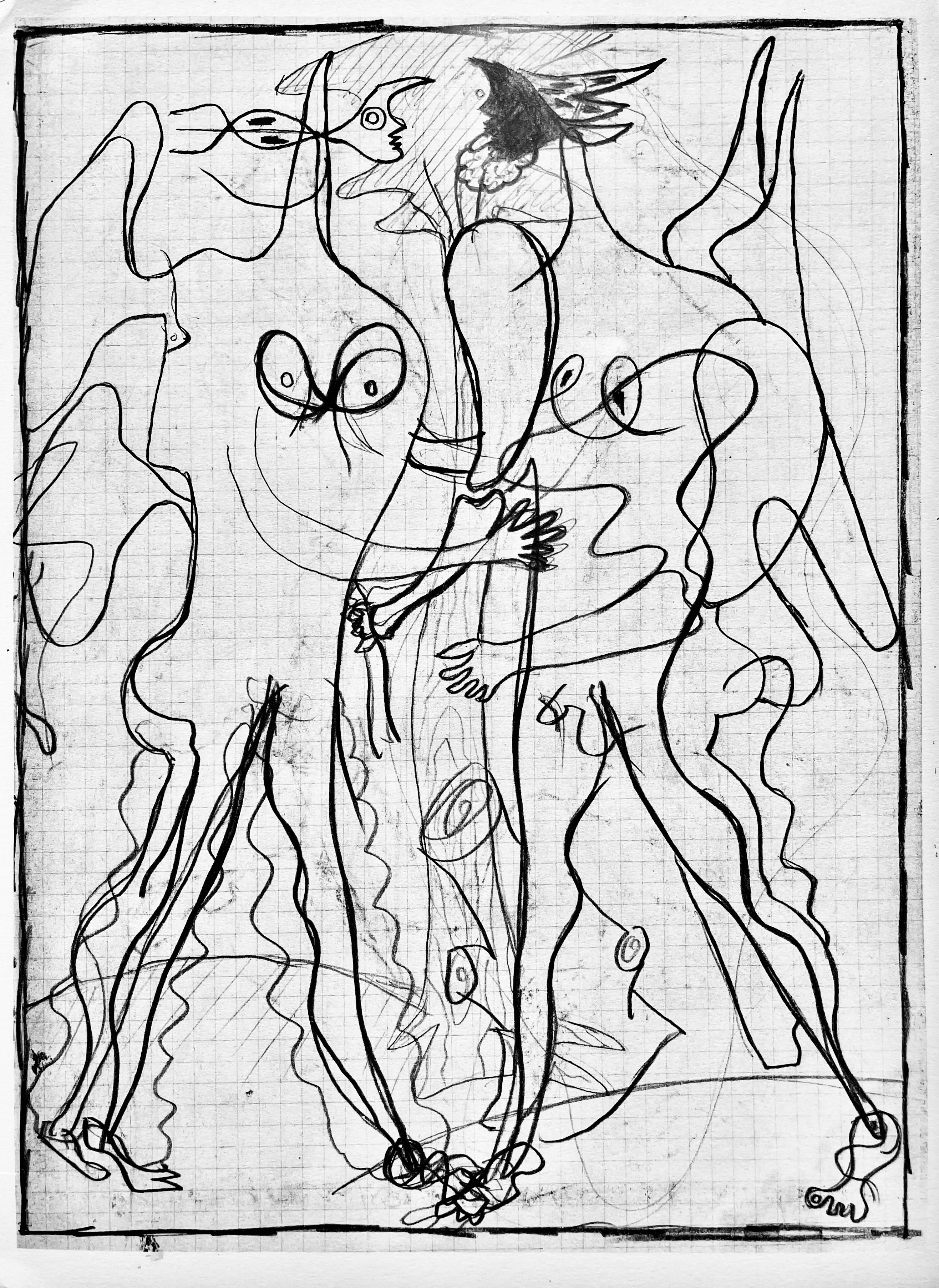 Lithographie sur papier vélin. Format du papier : 15 x 11 pouces. Inscription : Non signé et non numéroté, tel que publié. Notes : D'après l'in-folio, Derrière le miroir, Hésiode, Théogonie, Eaux-fortes de Georges Braque, N° 71-72, 1954. Publié par