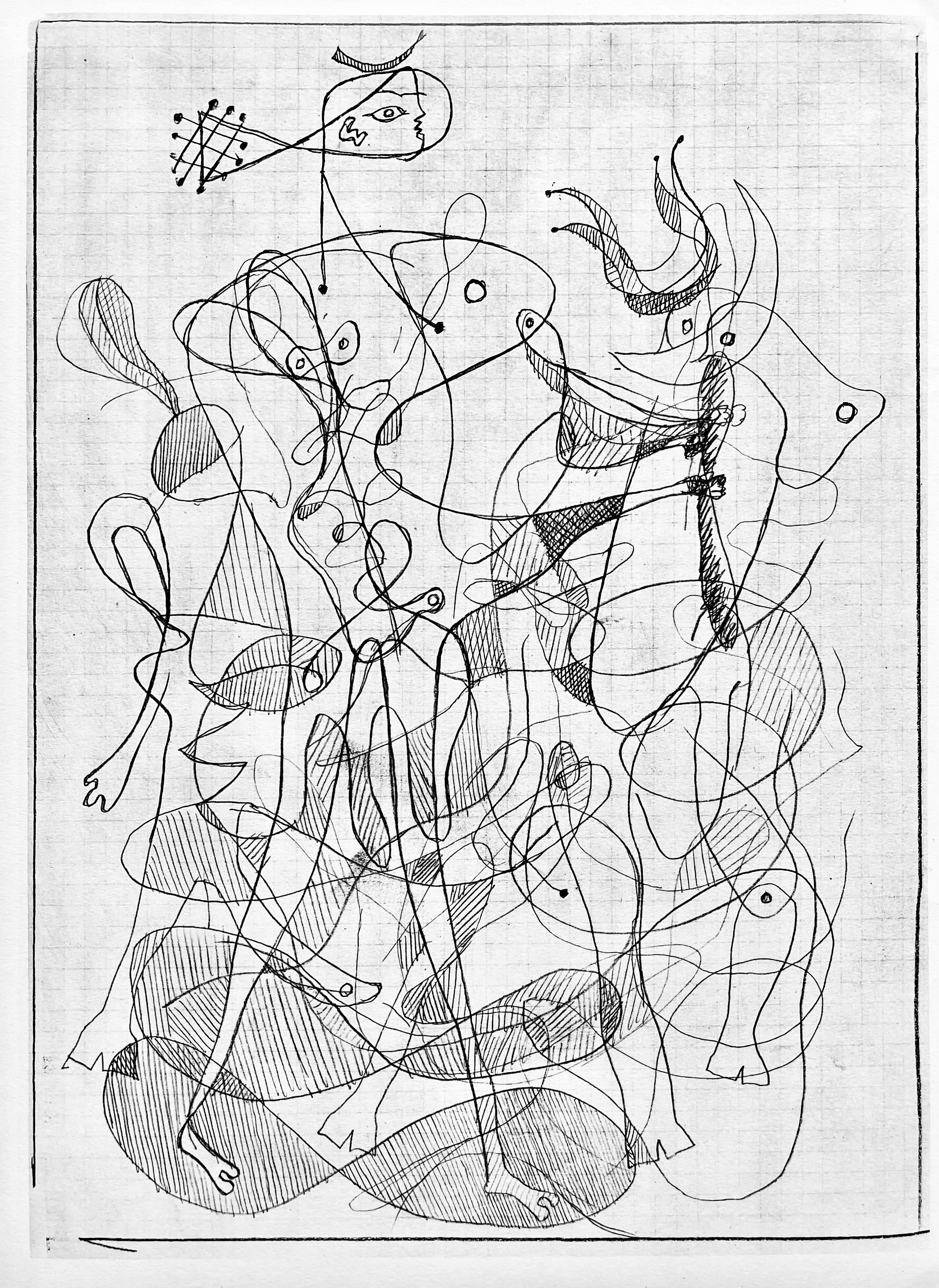 Lithographie sur papier vélin. Format du papier : 15 x 11 pouces. Inscription : Non signé et non numéroté, tel que publié. Notes : D'après l'in-folio, Derrière le miroir, Hésiode, Théogonie, Eaux-fortes de Georges Braque, N° 71-72, 1954. Publié par