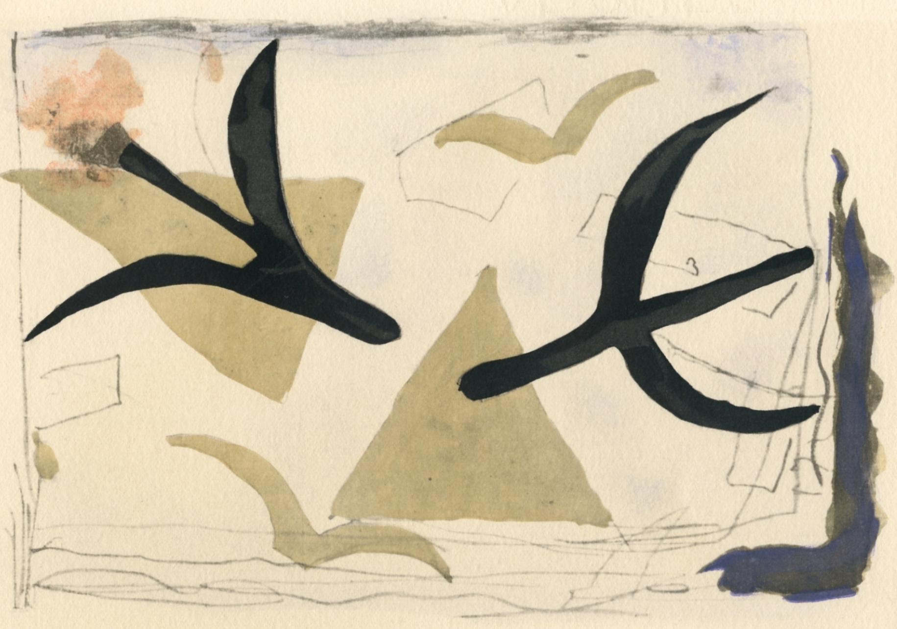 Lithograph, stencil on vélin d'Arches paper. Paper Size: 7.25 x 9.375 inches. Inscription: Unsigned and unnumbered, as issued. Notes: From the album, Georges Braque, Le Solitaire, 1959. Published by XXe siècle, Paris, in collaboration with Fernand