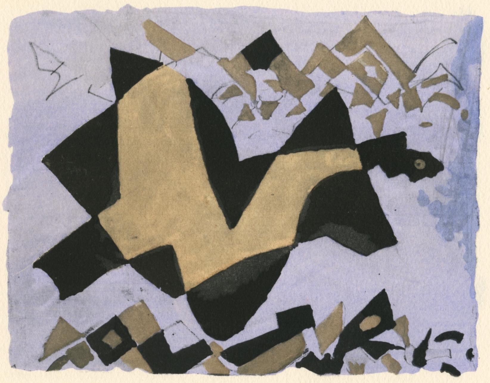 Lithograph, stencil on vélin d'Arches paper. Paper Size: 7.25 x 9.375 inches. Inscription: Unsigned and unnumbered, as issued. Notes: From the album, Georges Braque, Le Solitaire, 1959. Published by XXe siècle, Paris, in collaboration with Fernand