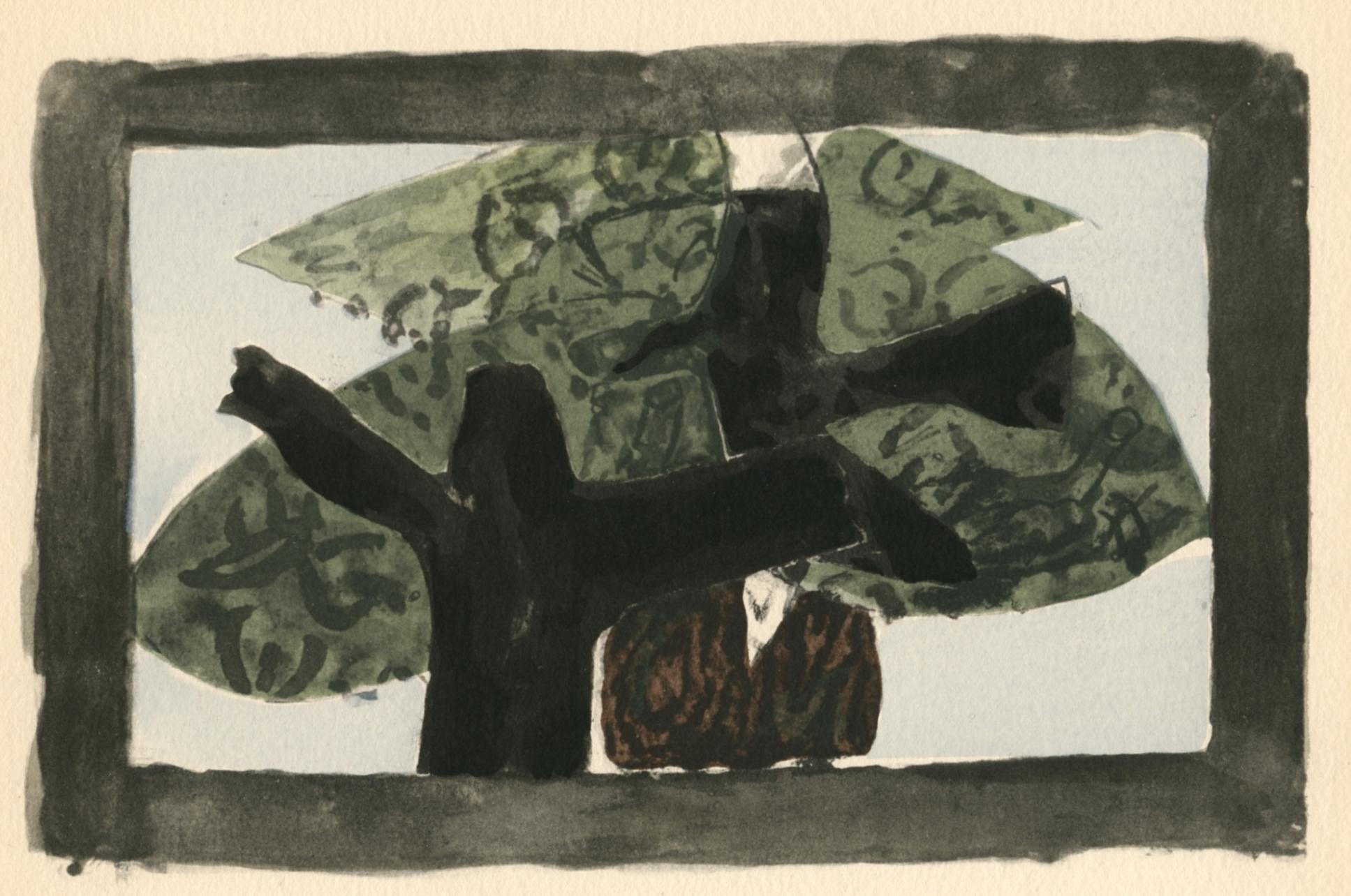 Lithograph, stencil on vélin d'Arches paper. Paper Size: 7.25 x 9.375 inches. Inscription: Unsigned and unnumbered, as issued. Notes: From the album, Georges Braque, Le Solitaire, 1959. Published by XXe siècle, Paris, in collaboration with Fernand