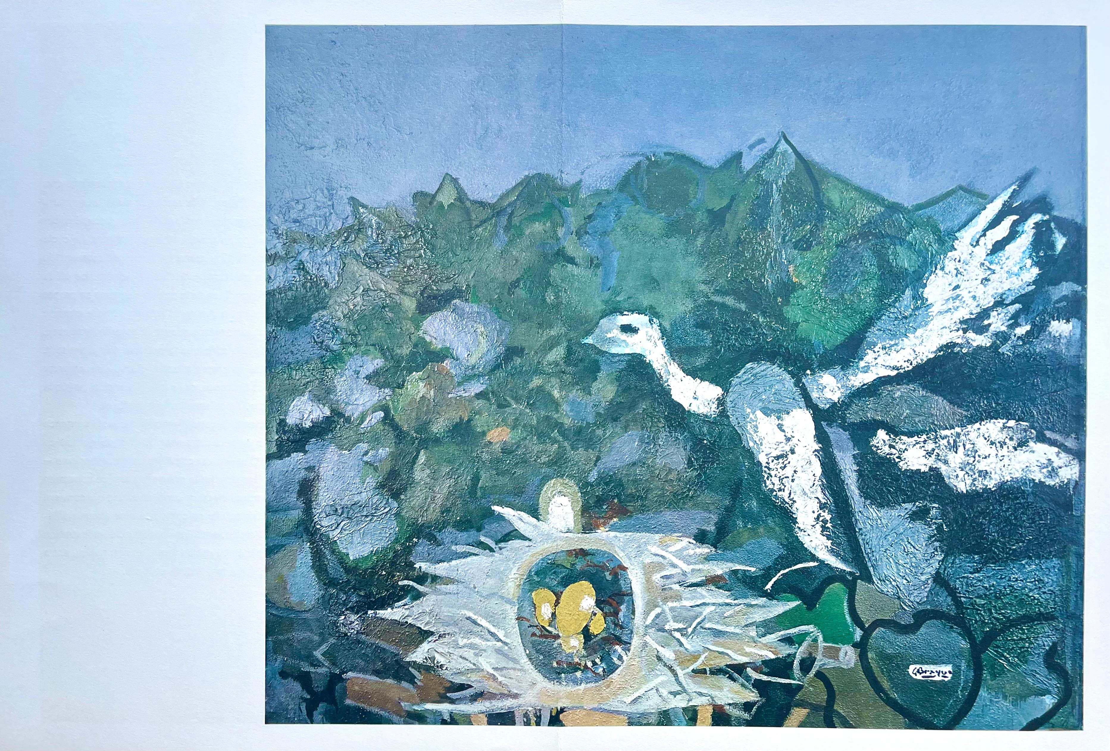 Lithograph on vélin paper. Paper Size: 15 x 22 inches, with centerfold, as issued. Inscription: Signed in the plate and unnumbered, as issued. Notes: From the folio, Derrière le miroir, L'Hommage à Georges Braque, N° 144-145-146, 1964. Published by