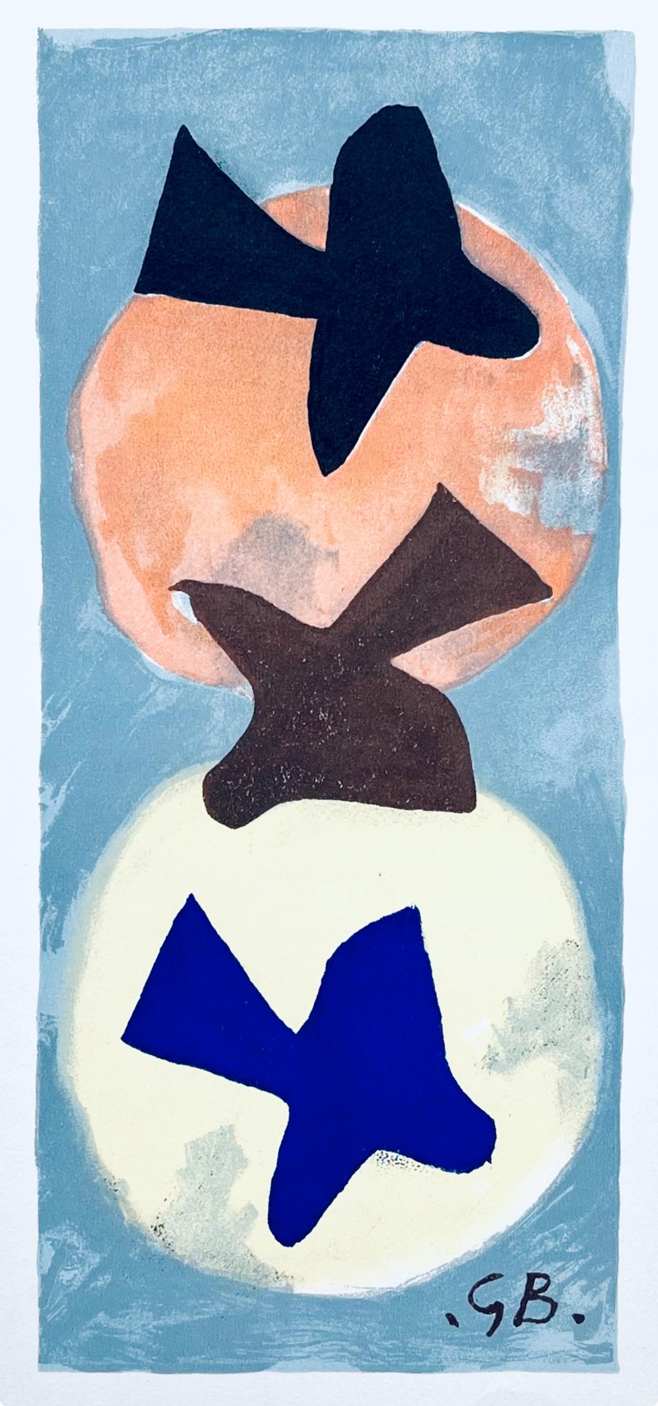 Braque, Soleil et lune I, Derrière le miroir (after) - Purple Abstract Print by Georges Braque