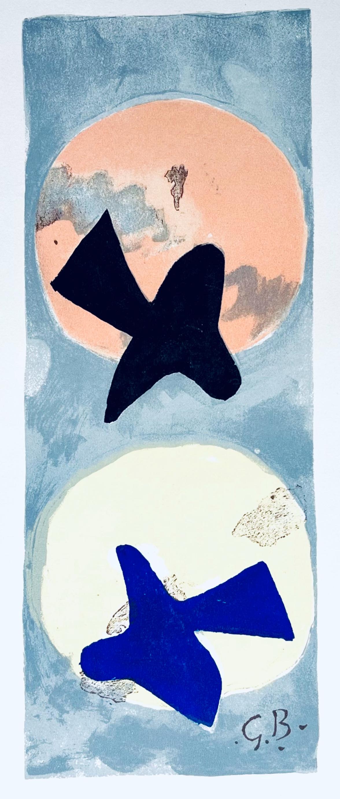 Braque, Soleil et lune II, Derrière le miroir (after) - Purple Abstract Print by Georges Braque