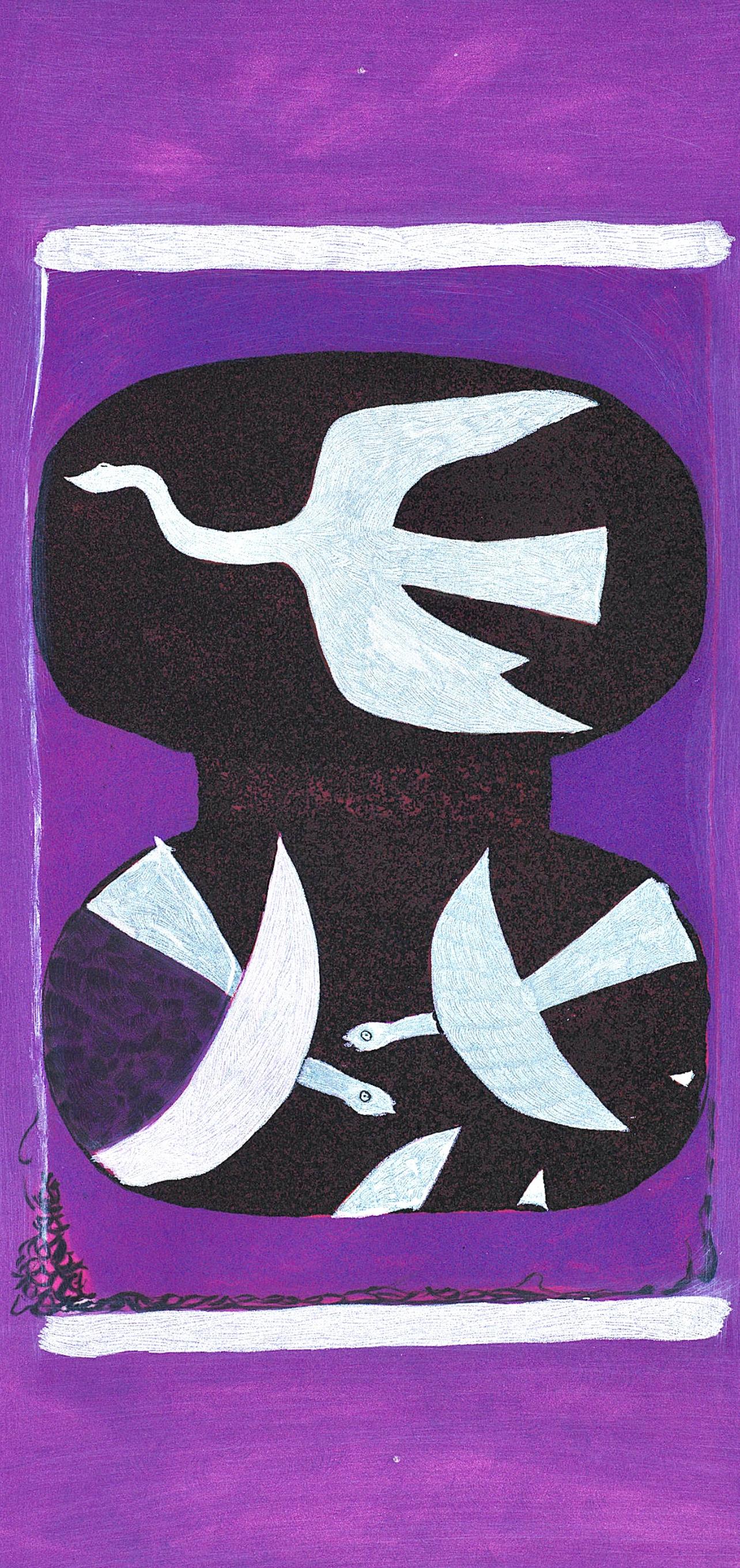 Braque, Trois oiseaux sur fond violet, Derrière le miroir (después) - Print de Georges Braque
