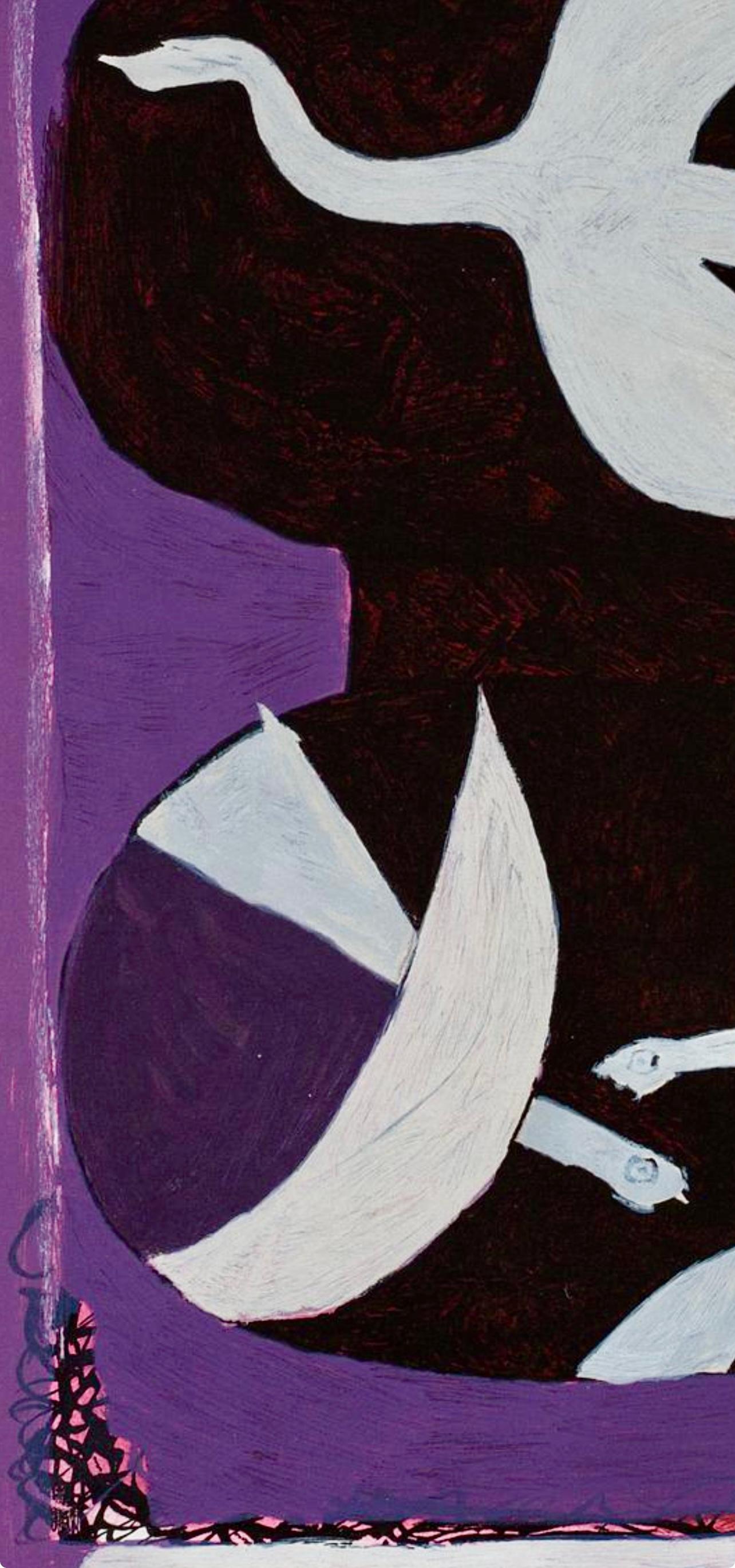Braque, Trois oiseaux sur fond violet, Derrière le miroir (d'après) - Moderne Print par Georges Braque