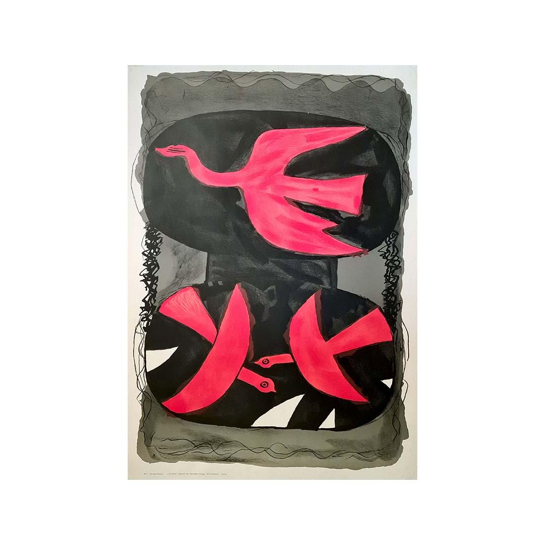 Poster originale di Georges Braque del 1960 circa - Trois Oiseaux in vendita 1