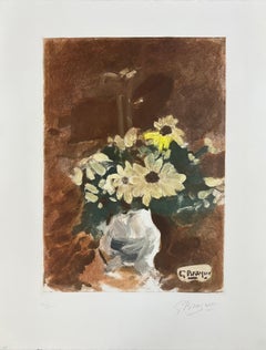 Georges Braque, "Jarrón de Flores Jaunes", aguatinta en colores, firmado a mano