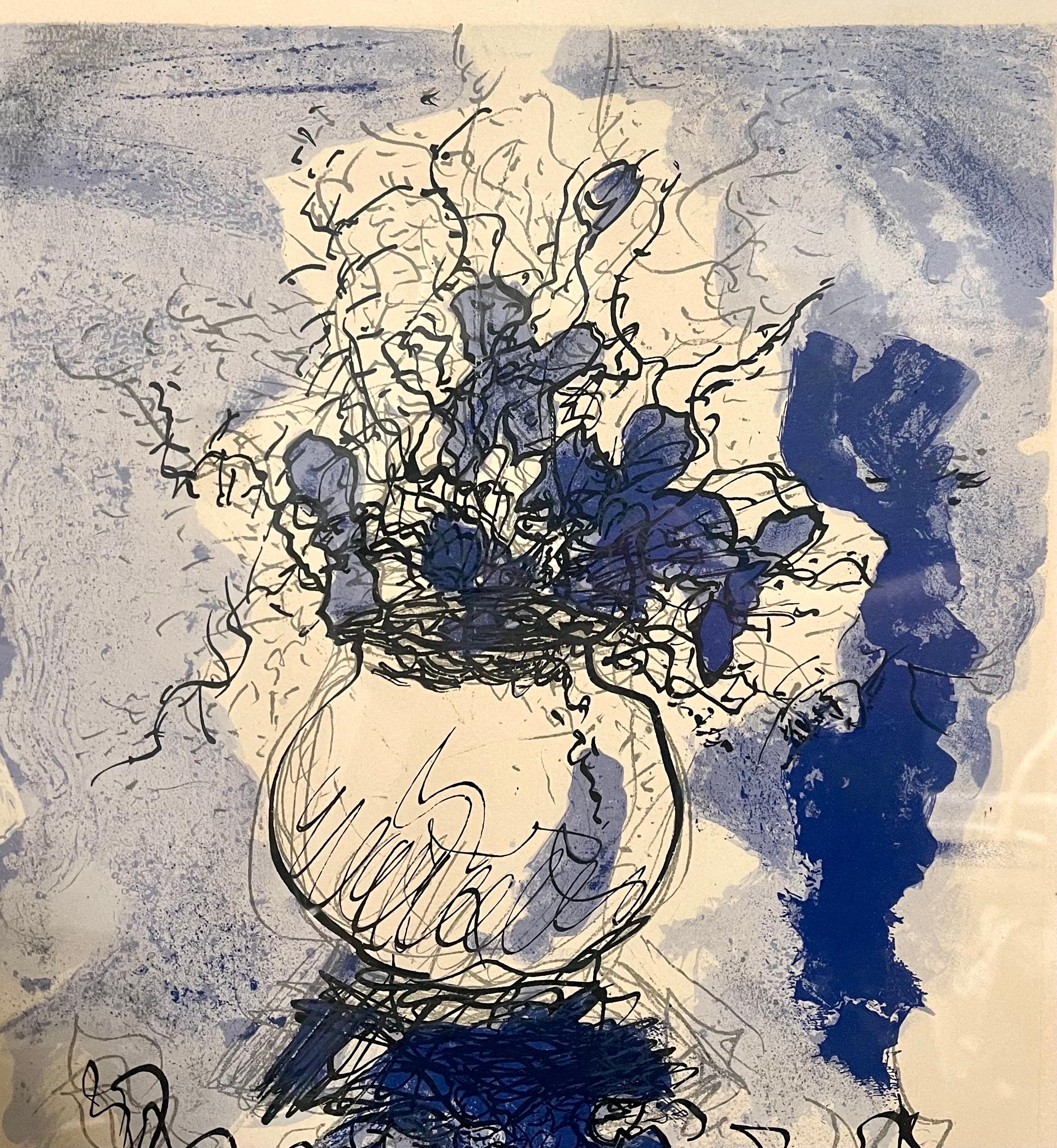 Georges Braque Bouquet de Fleurs Lithographie in kräftigem Blau, handsigniert mit Ltd Ed Druck 1