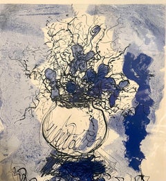 Georges Braque Bouquet de Fleurs Lithograph Bold Blue Hand Signed Ltd Ed Print