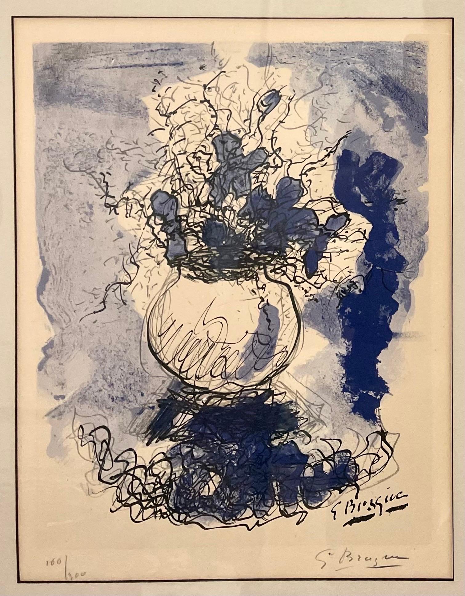 Georges Braque Bouquet de Fleurs Lithographie in kräftigem Blau, handsigniert mit Ltd Ed Druck 2