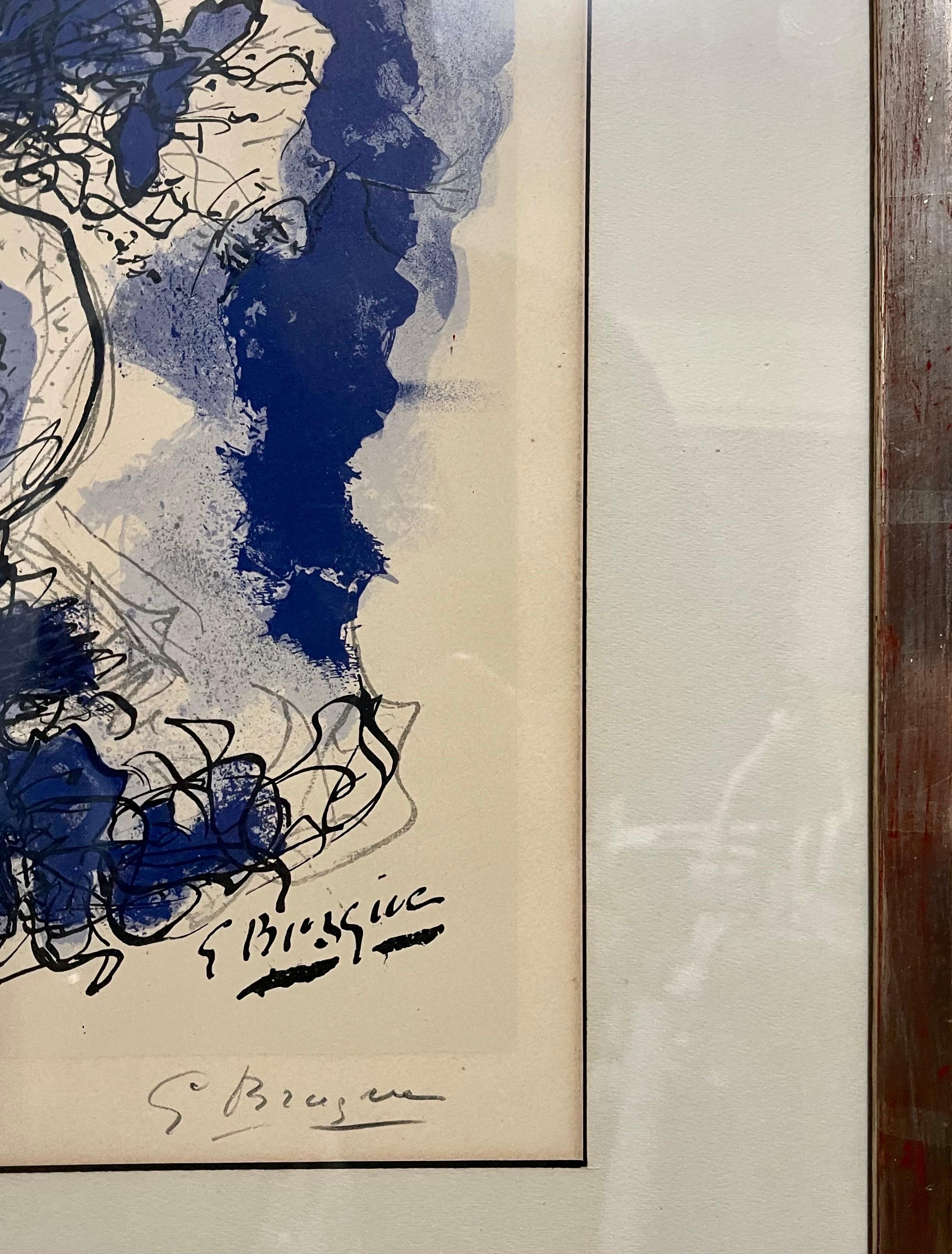 Georges Braque Bouquet de Fleurs Lithographie in kräftigem Blau, handsigniert mit Ltd Ed Druck 3