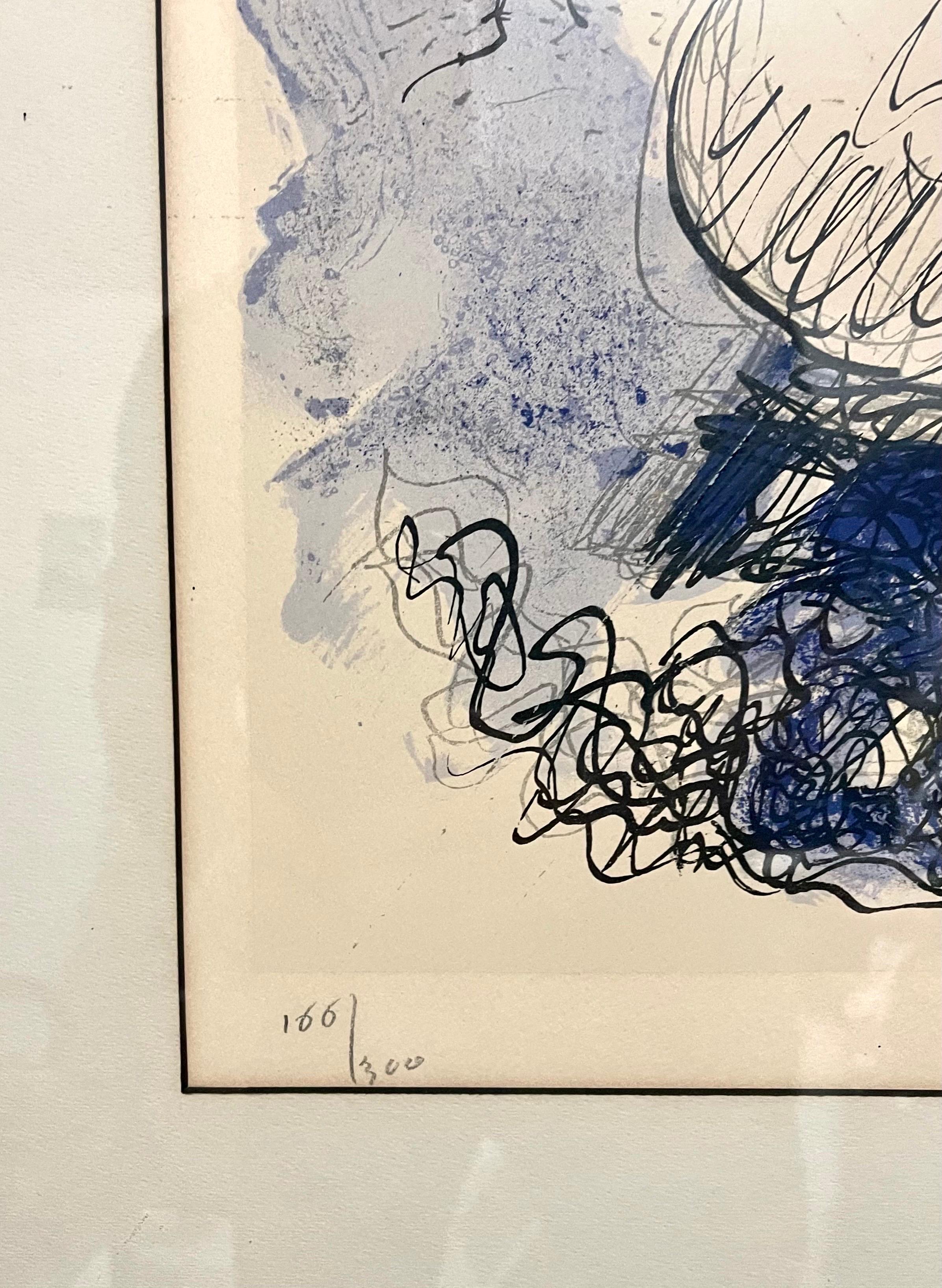 Georges Braque Bouquet de Fleurs Lithograph Bold Blue Hand Signed Ltd Ed Print For Sale 1