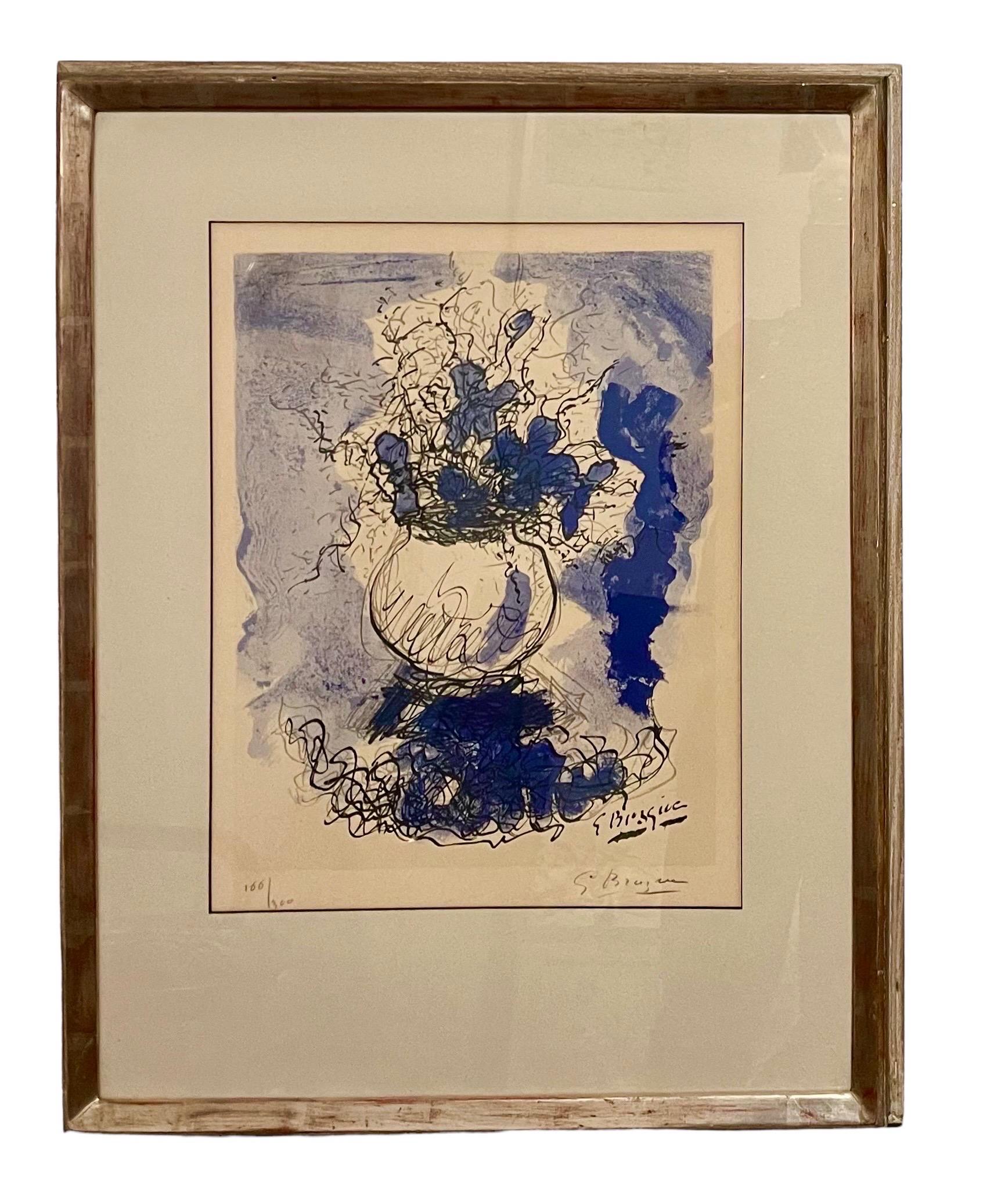 Georges Braque Bouquet de Fleurs Lithograph Bold Blue Hand Signed Ltd Ed Print For Sale 2
