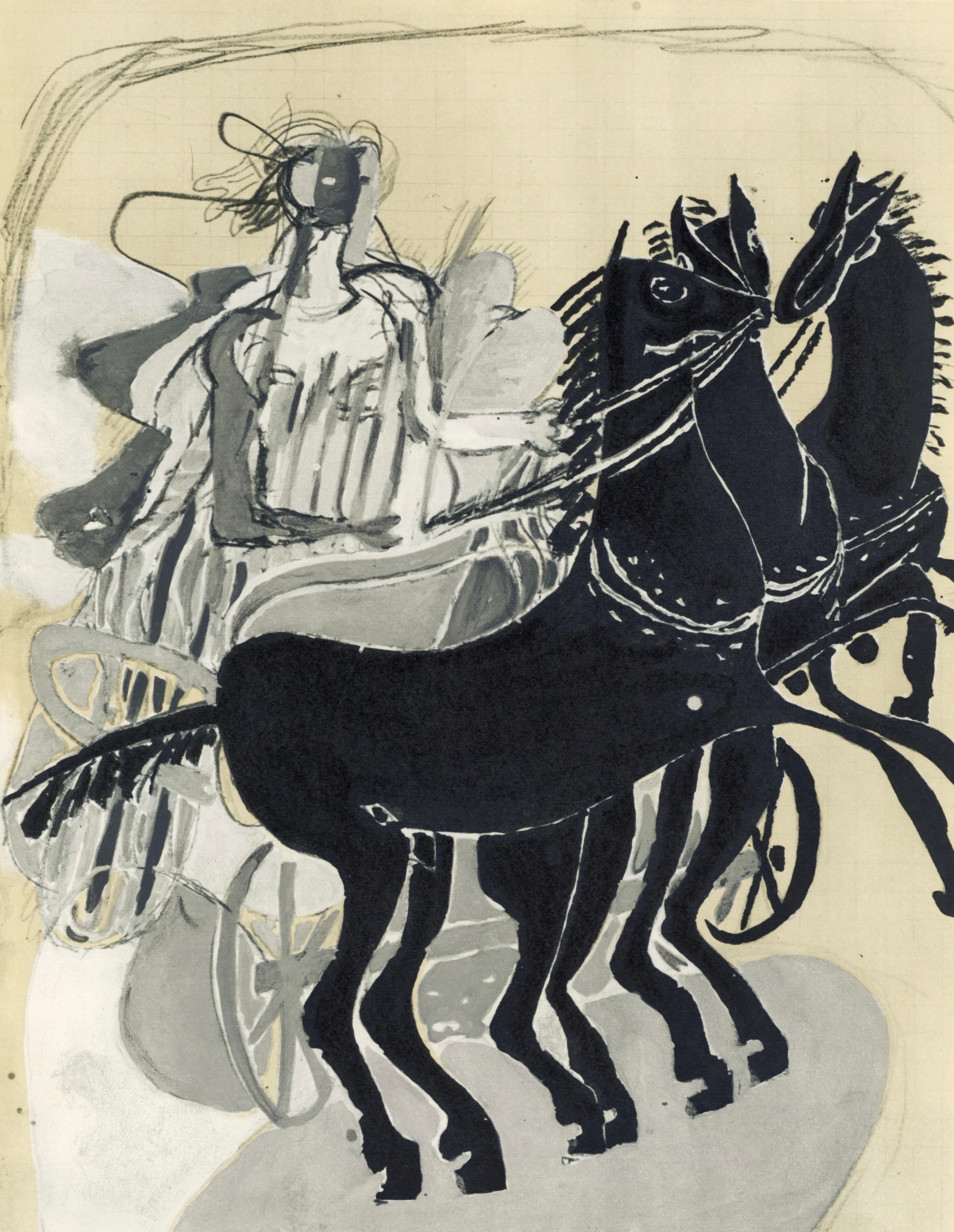 This exquisite heliogravure after Georges Braque (1882-1963), titled Sans titre (Untitled), from Carnets Intimes de G. Braque, Verve: Revue Artistique et Litteraire, Vol. VIII, No. 31-32, originates from the September 20, 1955 issue published by