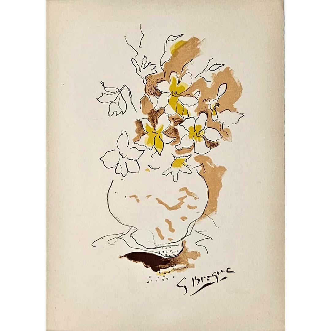 Georges Braque's 1955 lithography titled "Le Bouquet," part of the Edition Verve collection and printed on Arche paper, stands as a testament to the artist's enduring fascination with the interplay of color, form, and texture. This lithograph,