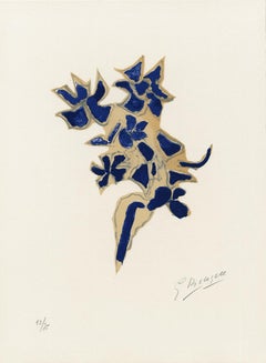 Giroflée bleue - Moderna, litografia, viola, fiore, pianta, blu