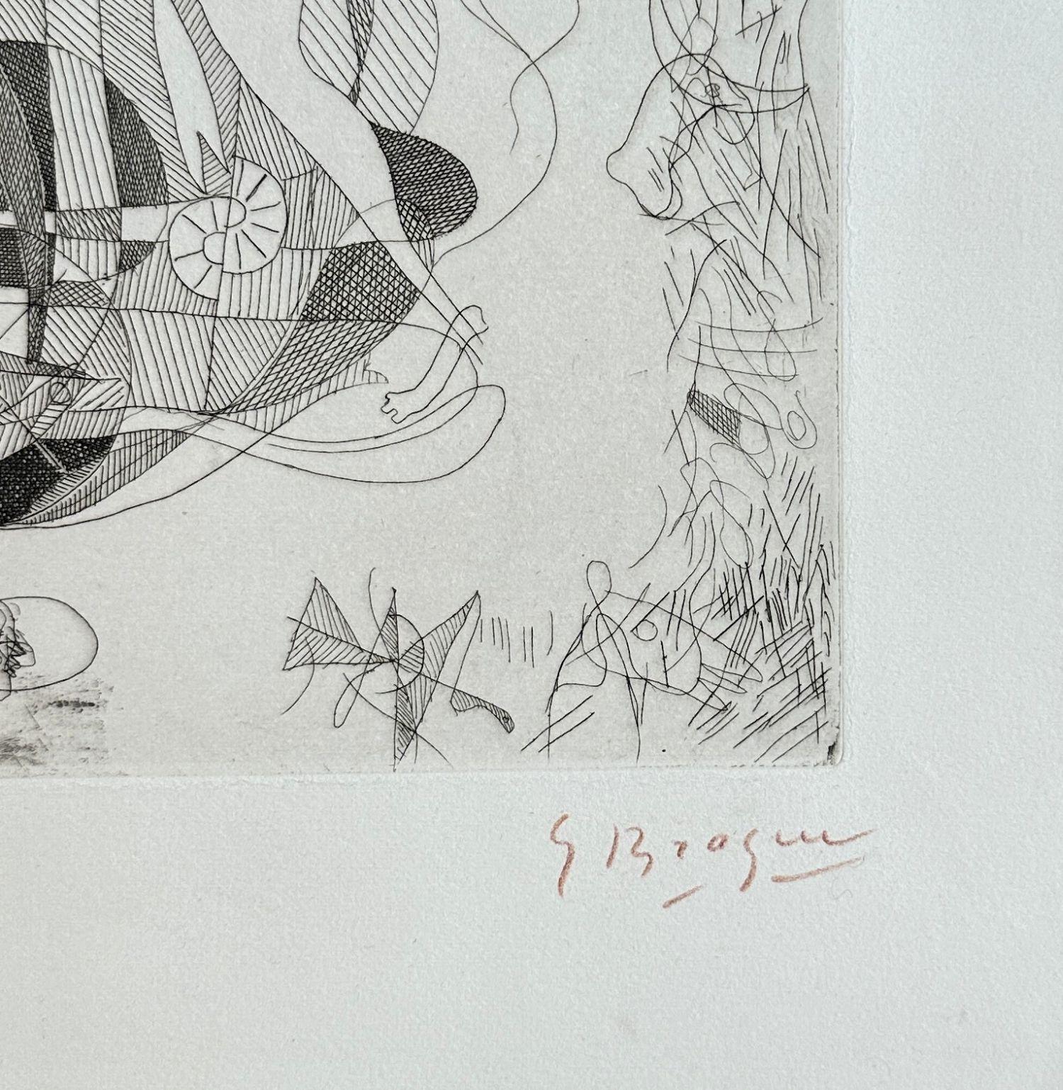 Georges Braque (1882-1963)
Hesiods Theogonie: Pegasus

Original-Radierung, 1932
Handsigniert mit Bleistift
Nummeriert /50 Exemplare
Auf Hollande Vellum im Format 49 x 38,5 cm (ca. 19 x 15 Zoll)
Herausgegeben von Vollard und gedruckt von