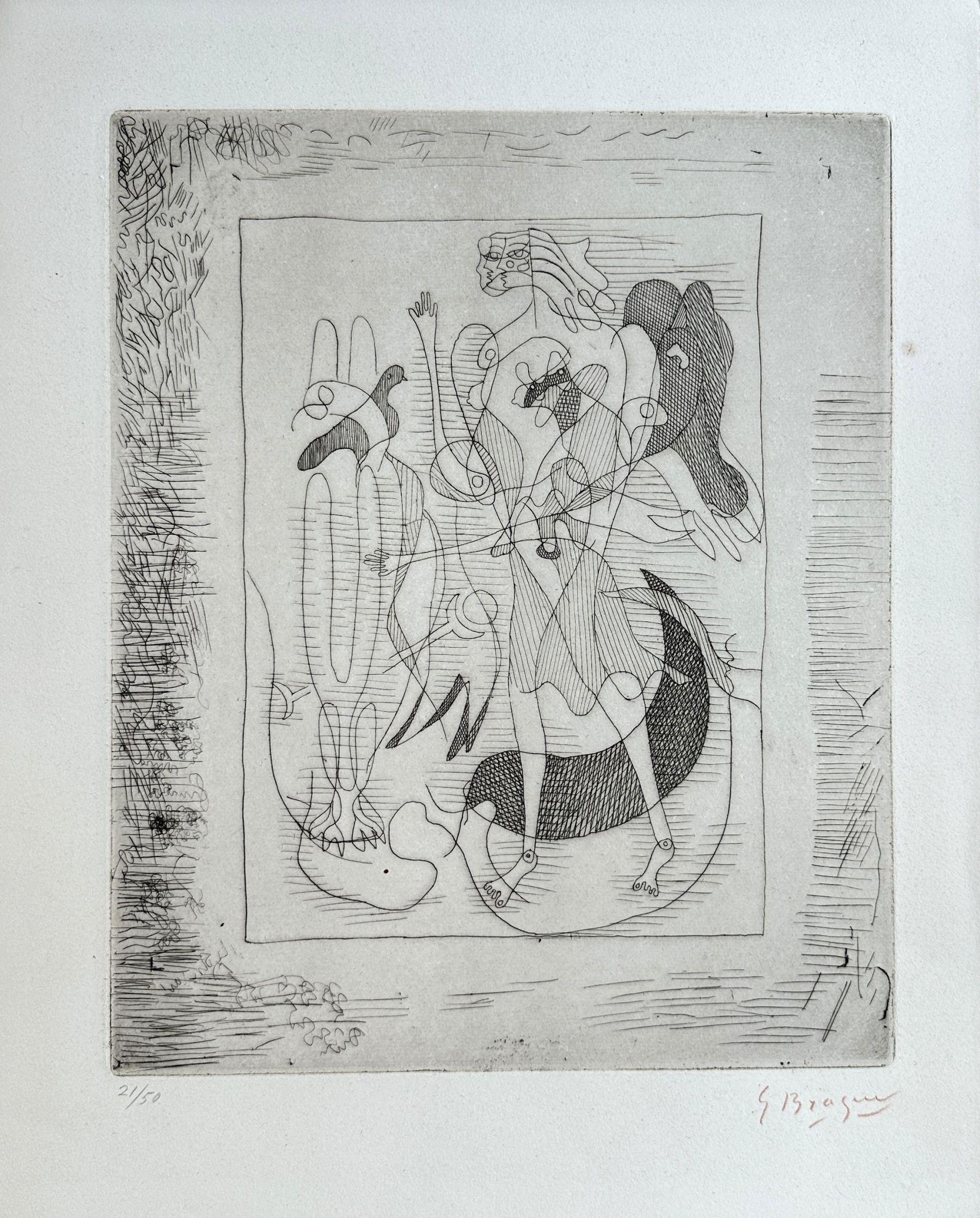 Georges Braque Figurative Print – Hesiod Theogony – Die Divinität und die Taube  - Original-Radierung Handsigniert Num /50