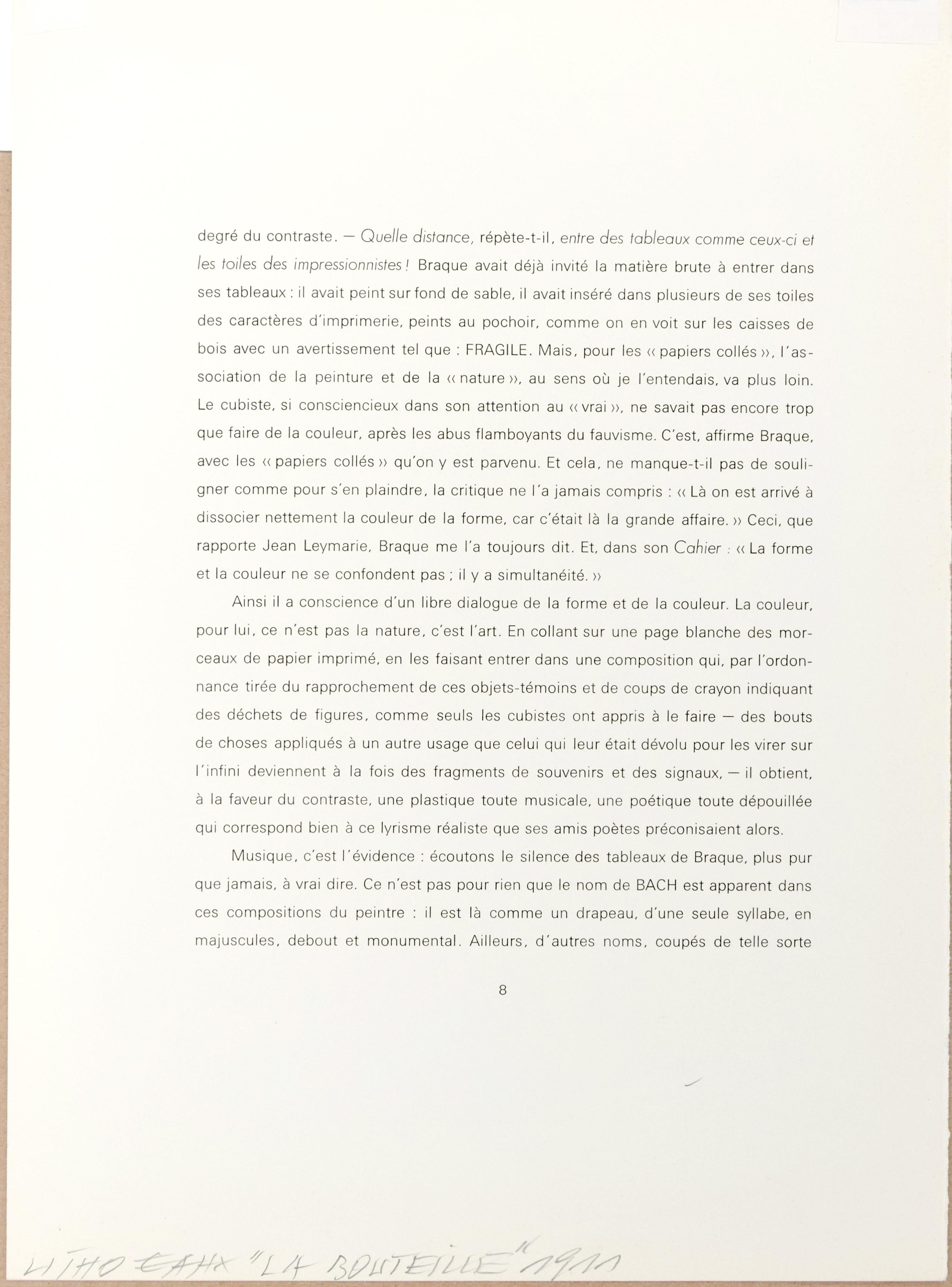 La Bouteille - Georges Braque - Lithograph - Modern 2