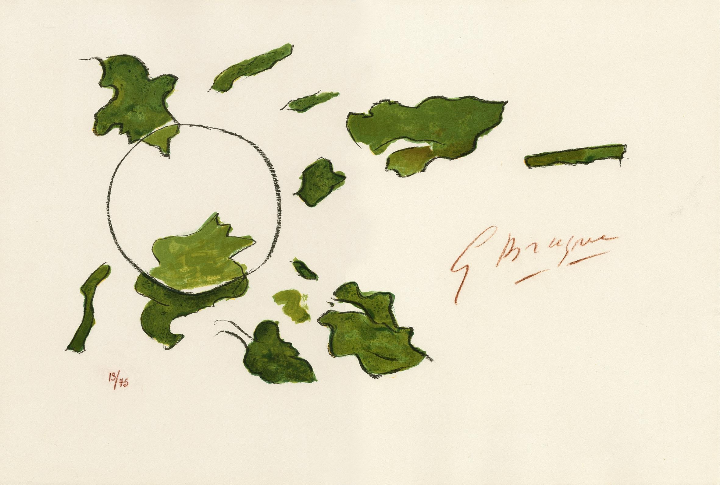 Abstract Print de Georges Braque - Le Soleil - Moderno, Litografía, Abstracto, Sol, Nubes, Naturaleza, Verde