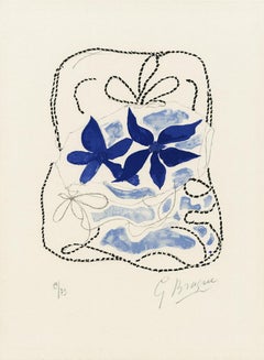 Les deux Iris bleus - Moderna, litografia, fiore, pianta, blu
