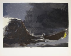 Marine Noire, Expressionist, Cubist, framed lithograph in dark neutrals