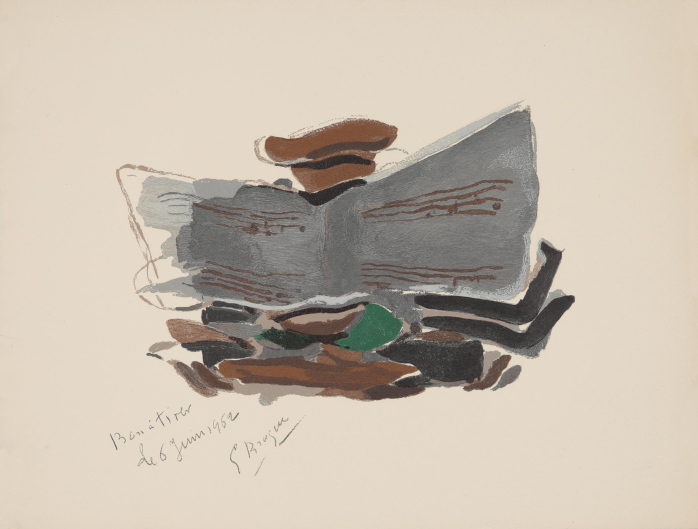 Abstract Print de Georges Braque - Nature morte: la musique - Moderno, Xilografía, Abstracto, Naturaleza muerta, Música