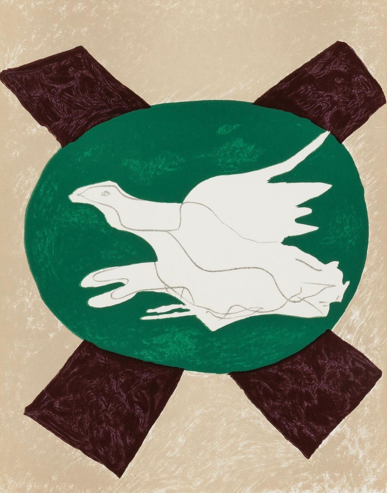 Georges Braque Figurative Print - Oiseau sur fond de X (Vallier 122), Société internationale d'art XXe siècle