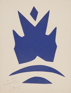Poissons volants bleus - Moderno, xilografia, astratto, animale, blu